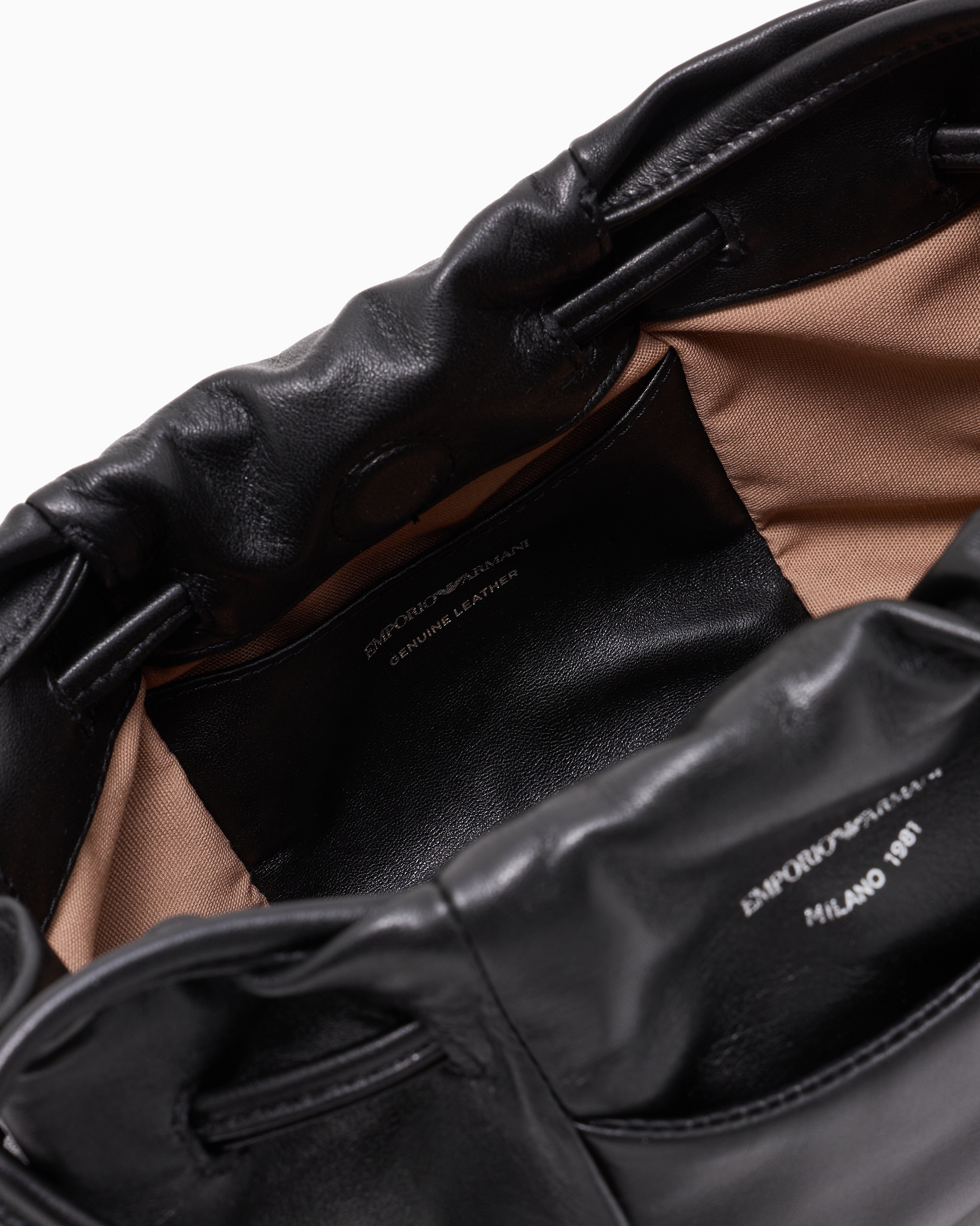 Emporio Armani Small Shoulder Bag With Nappa-leather Drawstring In Black
