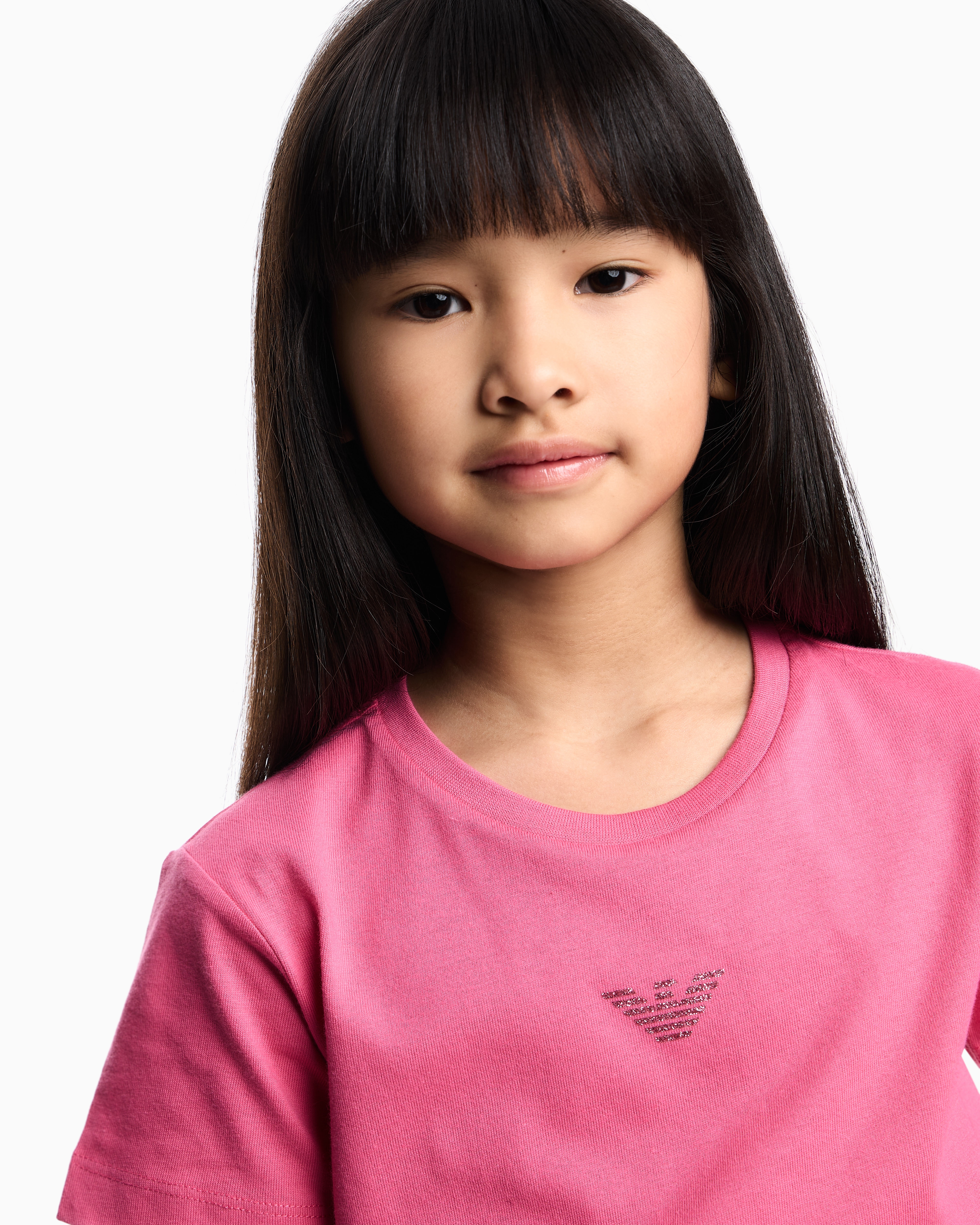 Emporio Armani - Jersey T-shirt with glitter eagle, Girl, Pink, Size:
