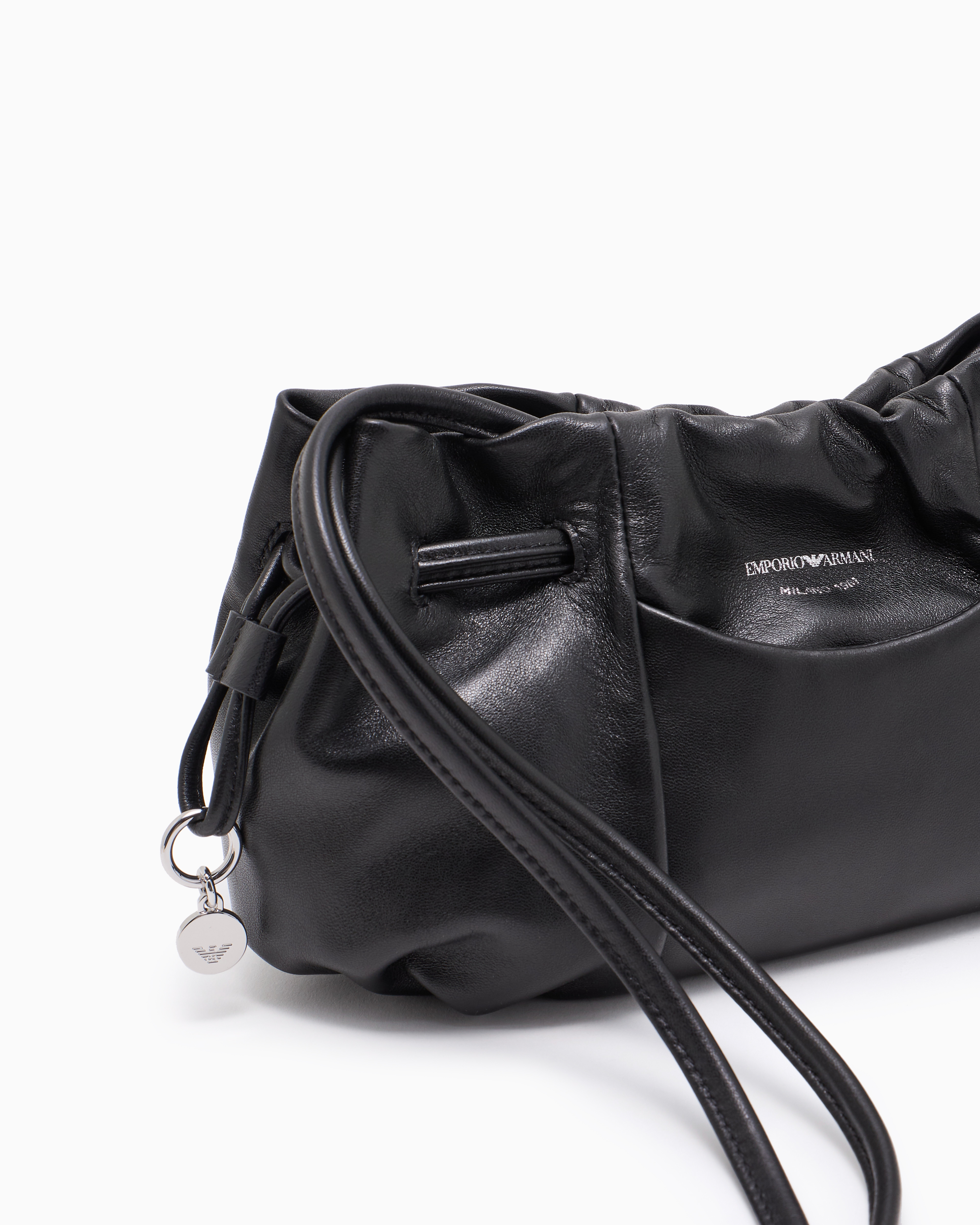 Emporio Armani Small Shoulder Bag With Nappa-leather Drawstring In Black