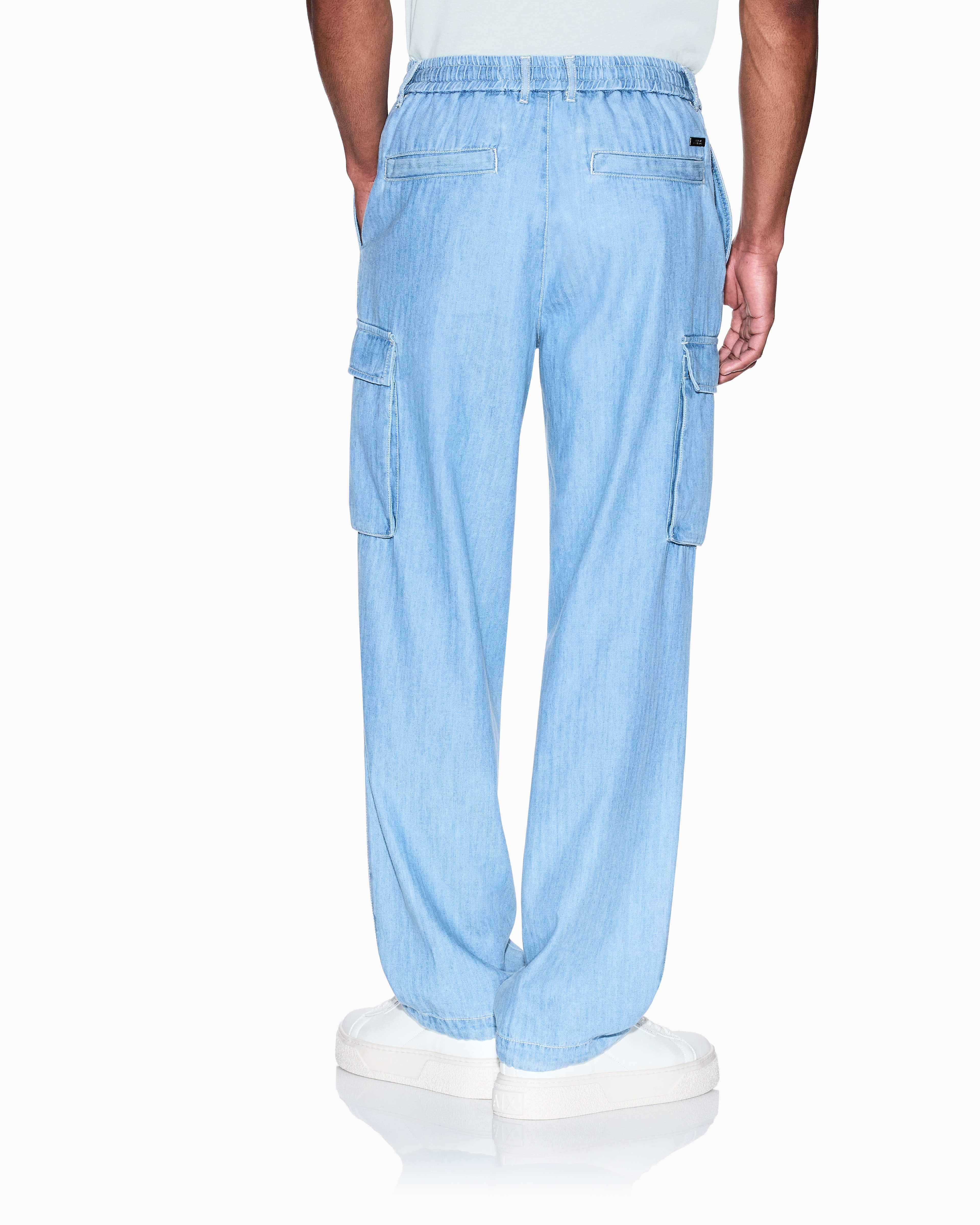 Armani Exchange - Herringbone Cotton Cargo Pants, Man, Blue, Size: