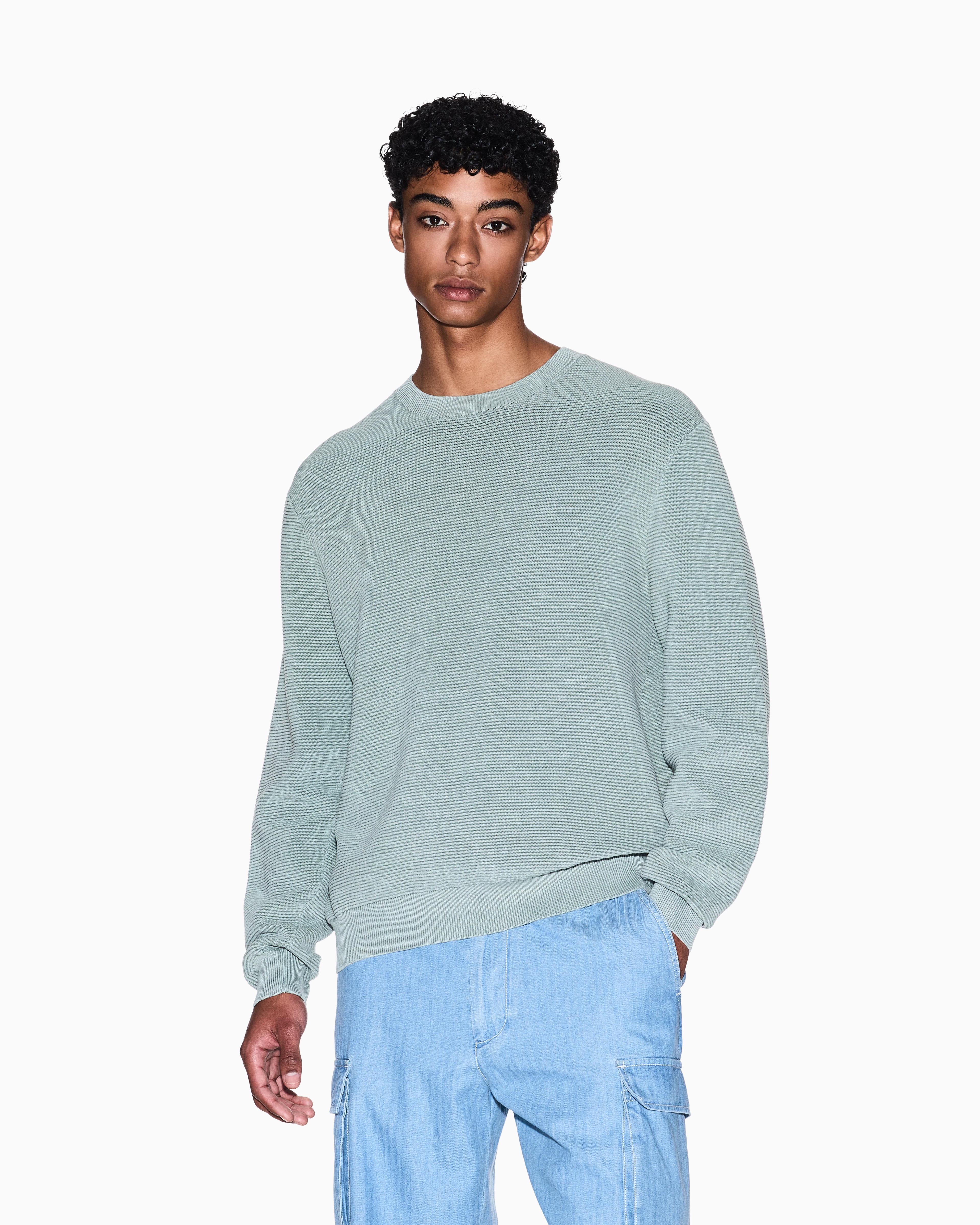 Striped Texture Crew Neck Sweater