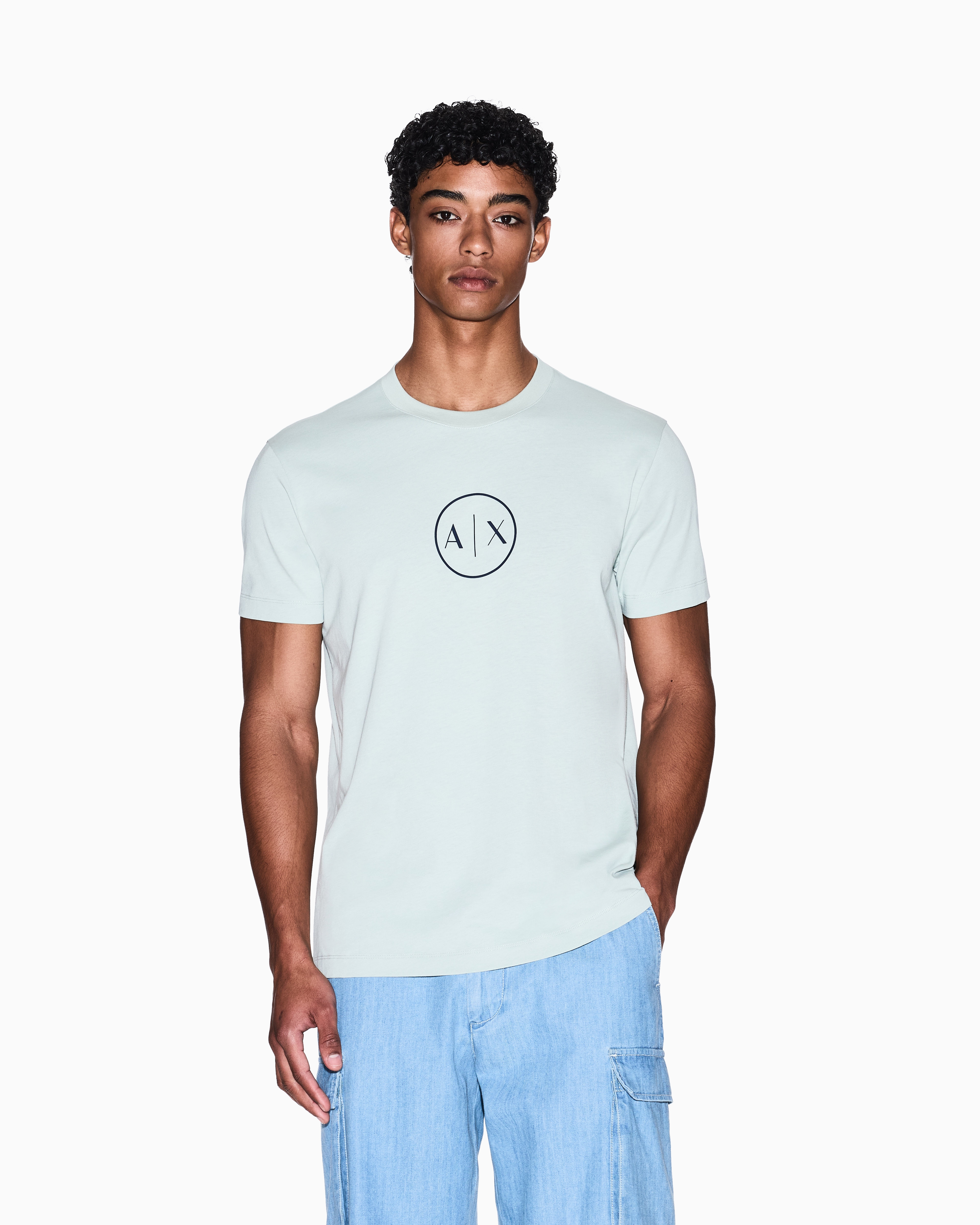 Armani Exchange - Regular fit T-shirt with round logo, Man, Green, Size: