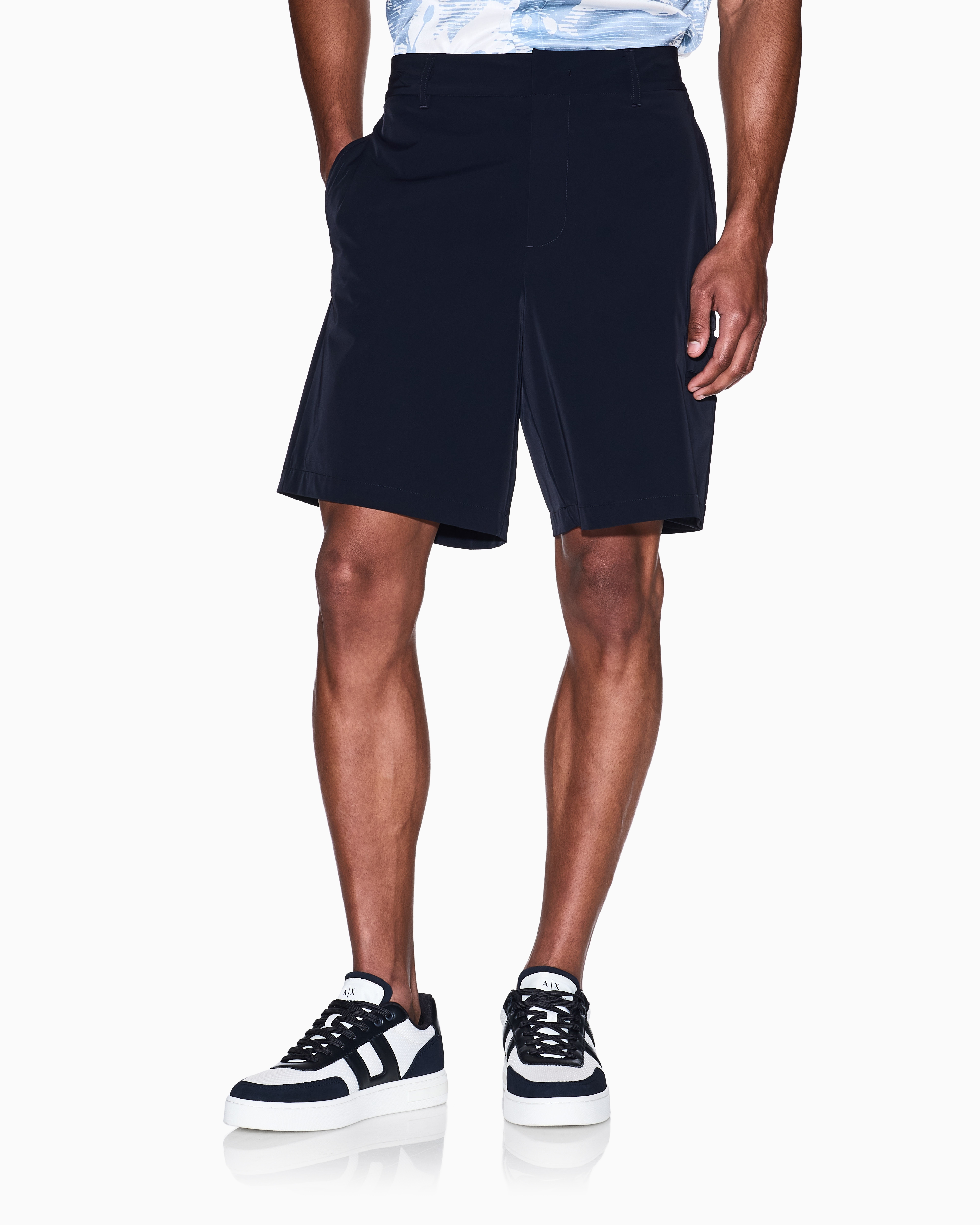Armani Exchange Stretch Nylon Bermuda Shorts In Blue