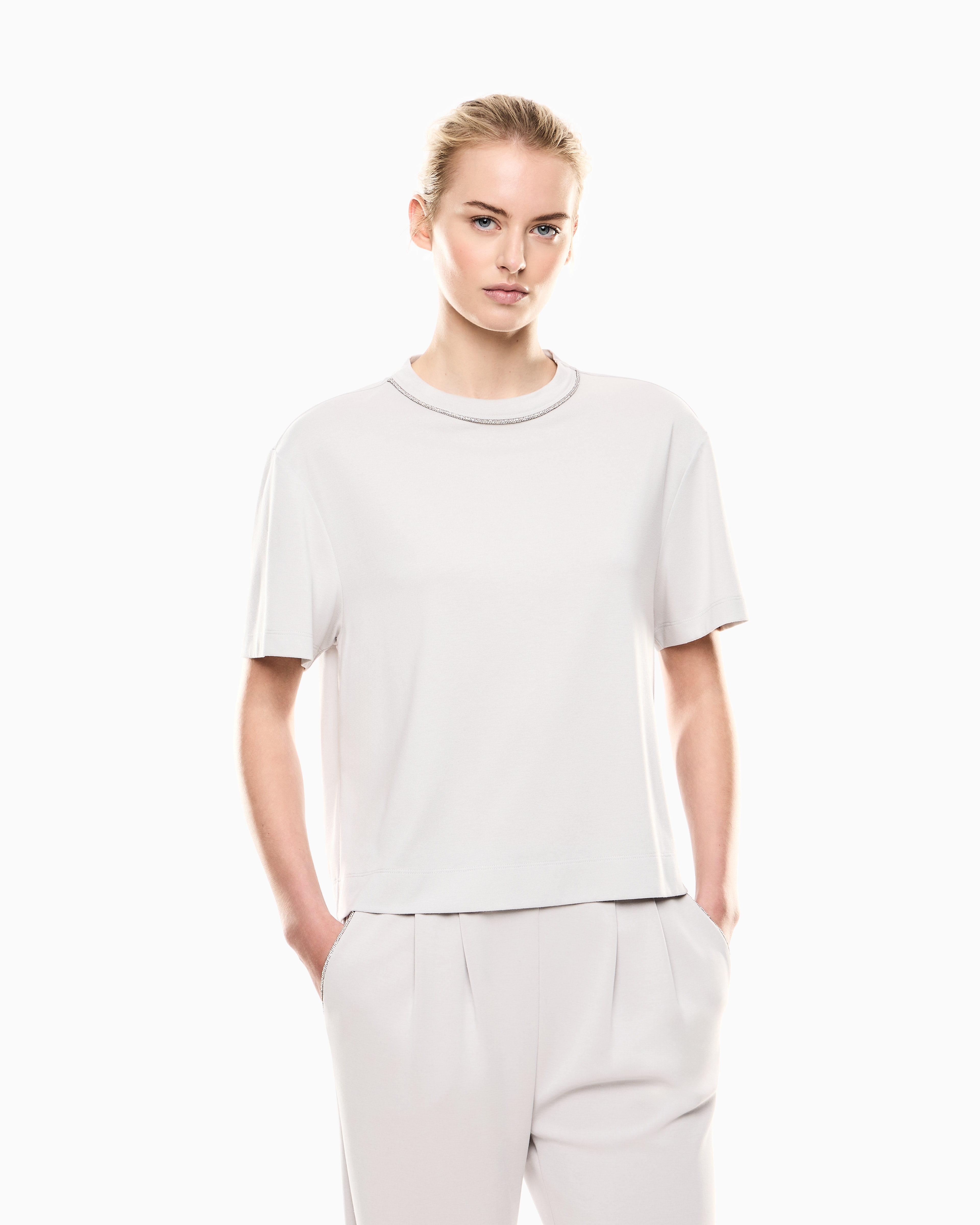 Ea7 T-shirt Ras-du-cou Precious En Mélange De Viscose In White