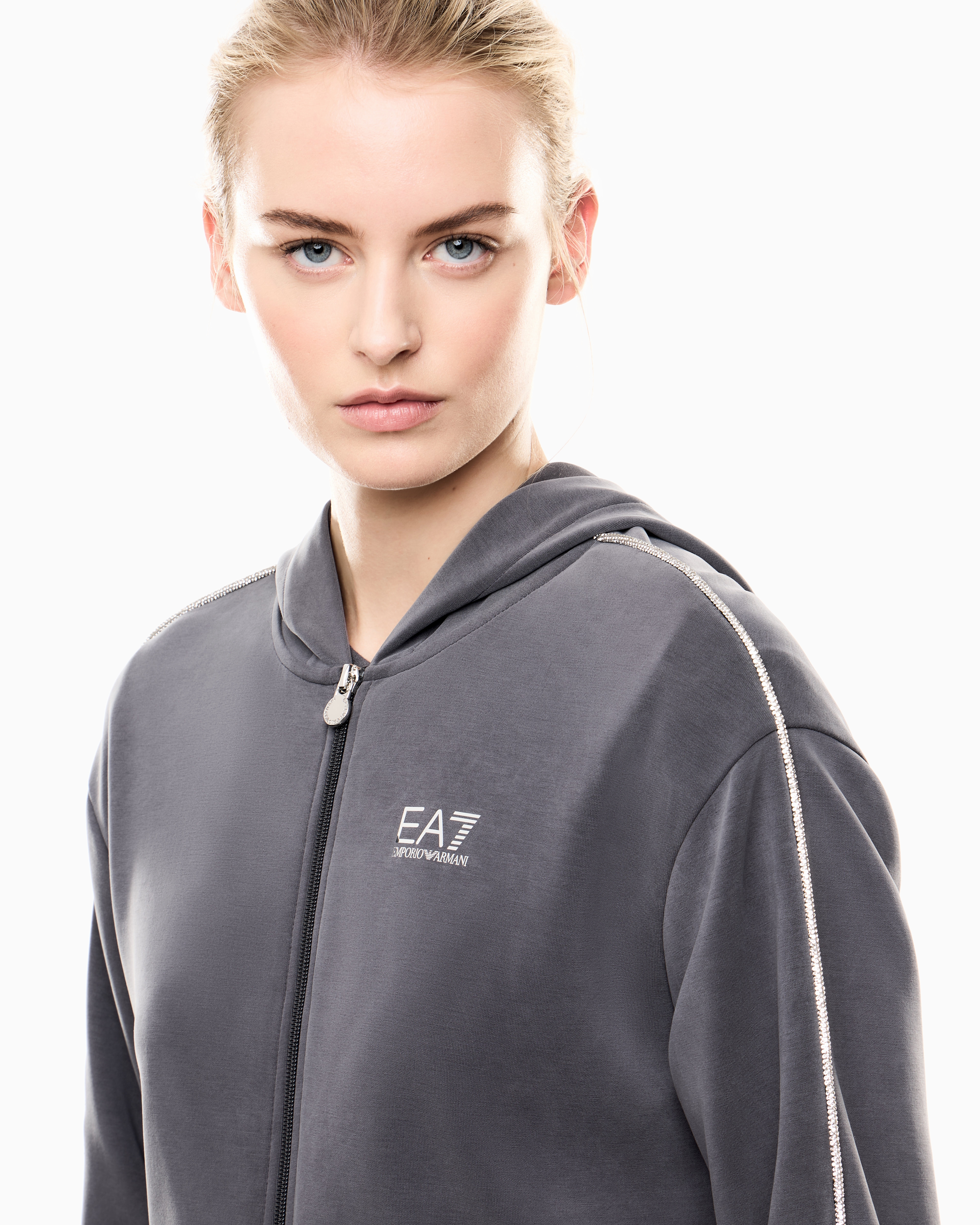 Ea7 Sweat-shirt Façon Cardigan Precious En Interlock De Modal Stretch