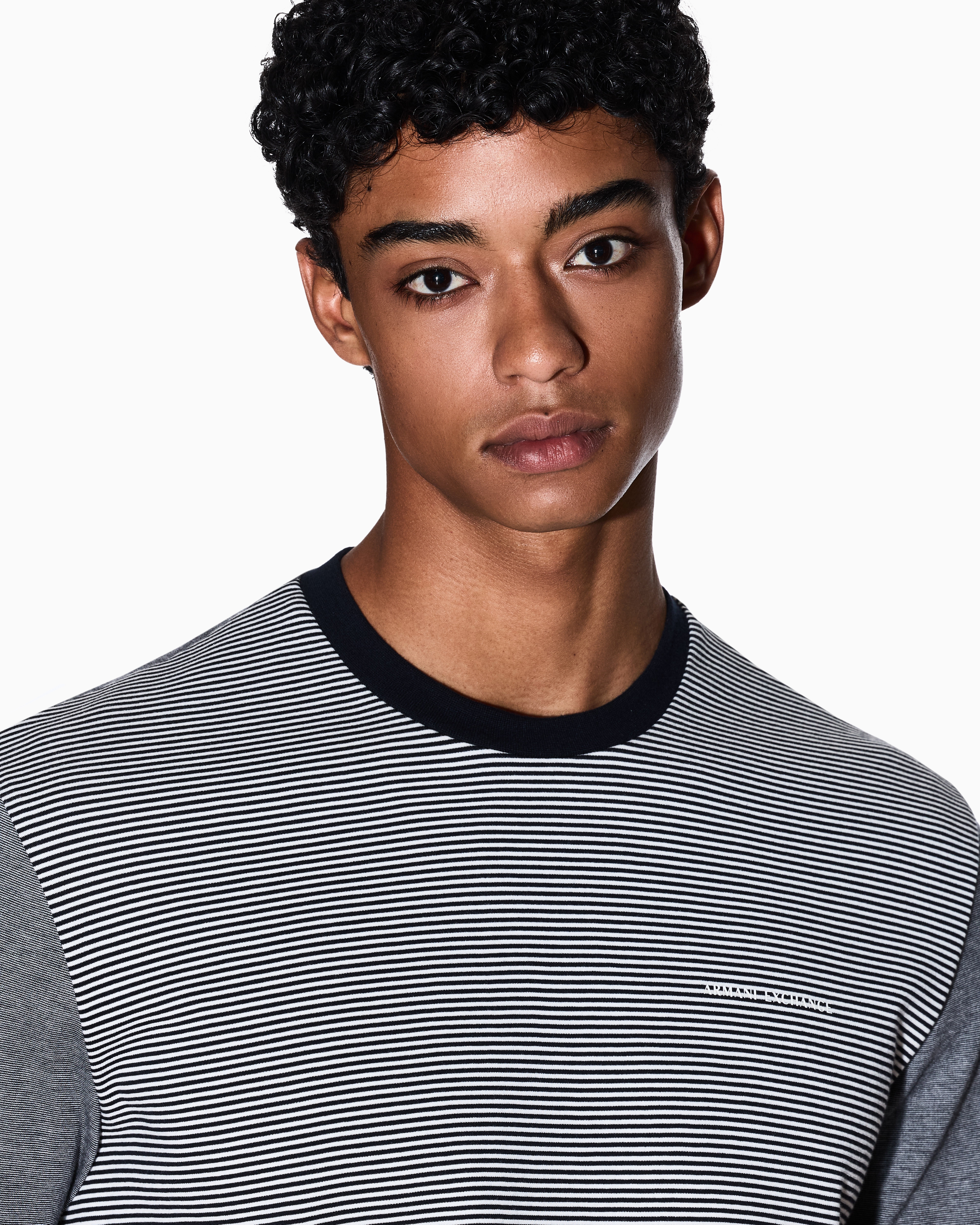 Armani Exchange - Striped cotton T-shirt, Man, Blue, Size: