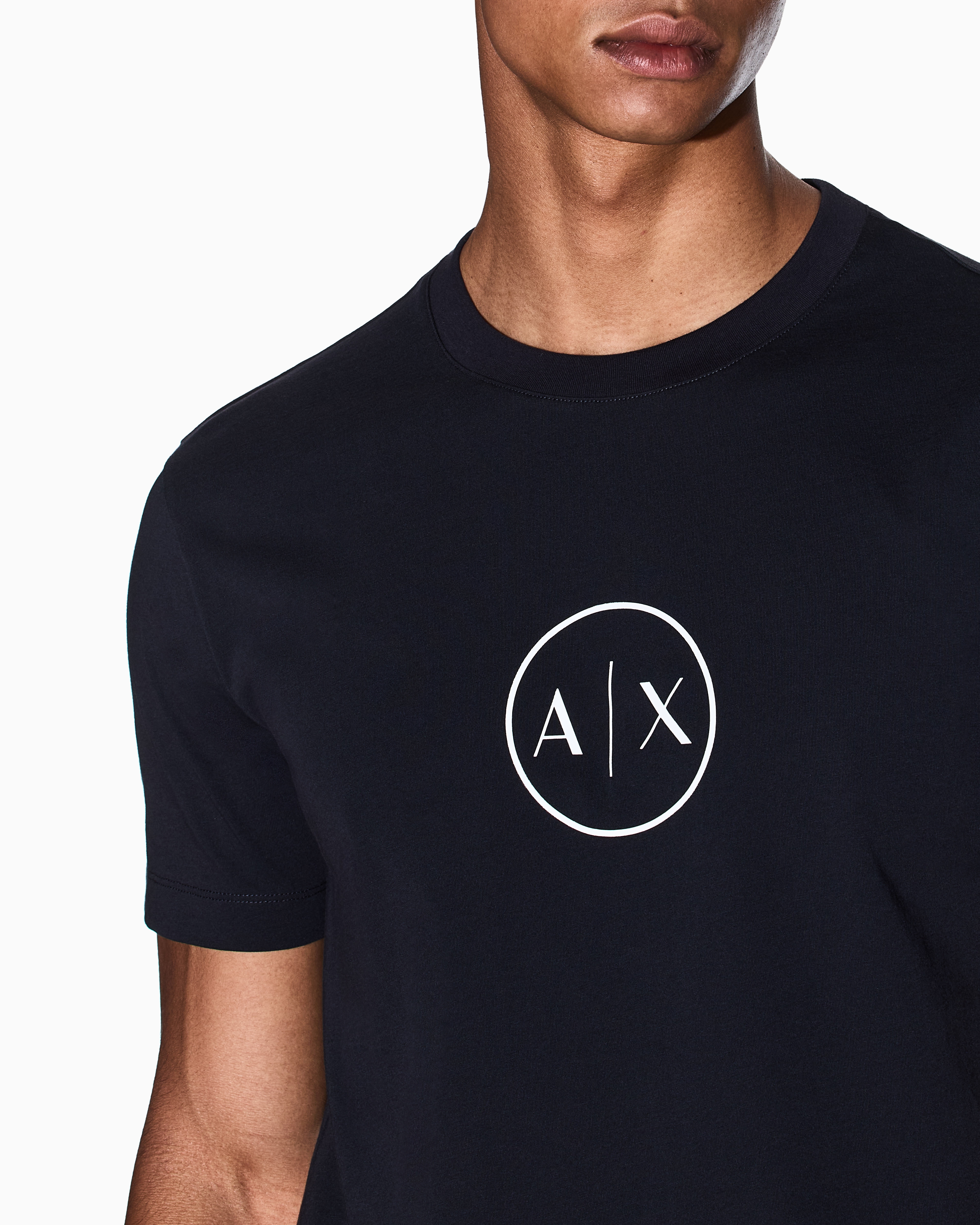 Armani Exchange - Regular fit T-shirt with round logo, Man, Navy_blue, Size: