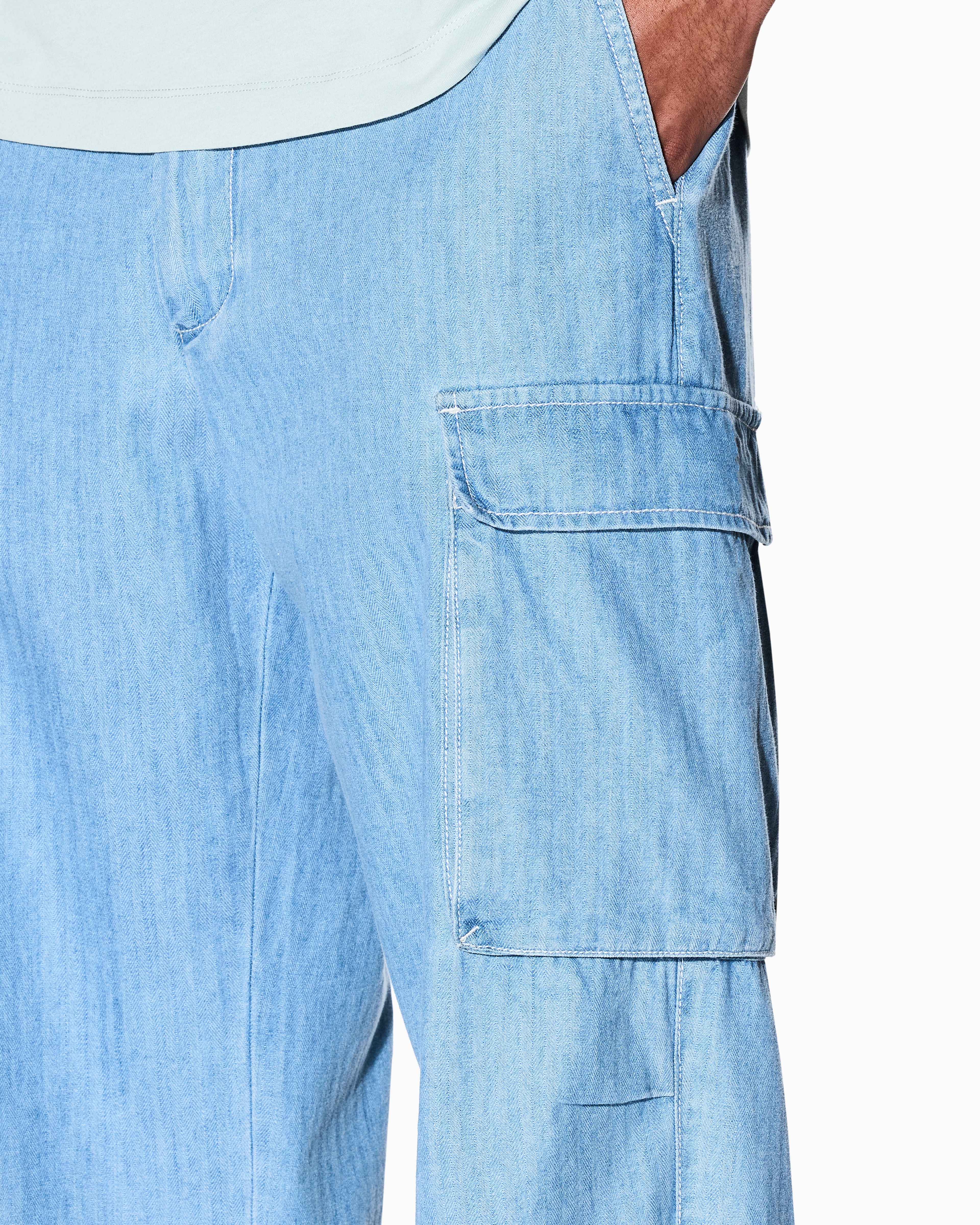 Armani Exchange - Herringbone Cotton Cargo Pants, Man, Blue, Size: