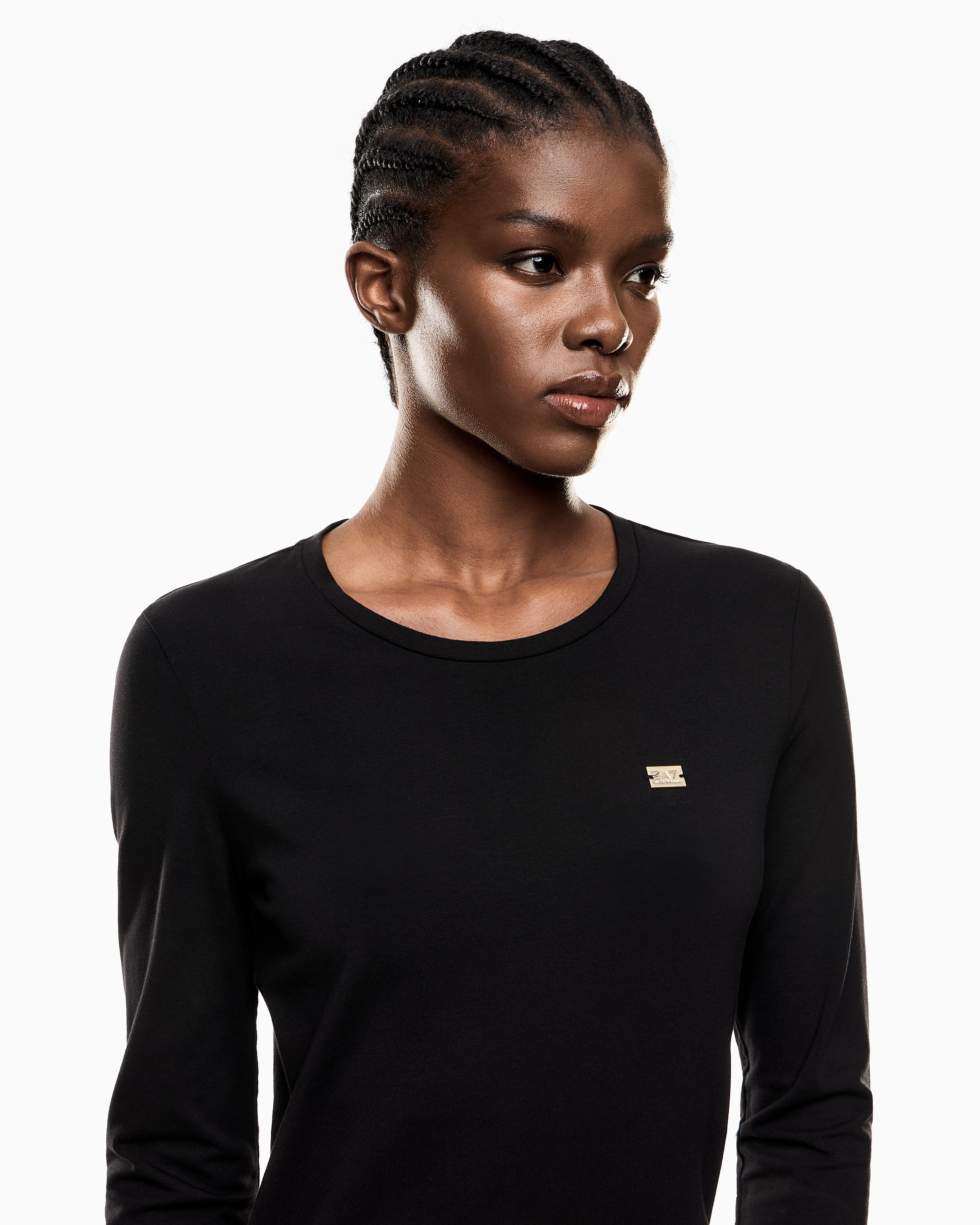 Tシャツ・カットソー SAINT LAURENT LONG-SLEEVED STRETCH JERSEY TOP Stretch Cotton Jersey Fitted Long Sleeve T-Shirt