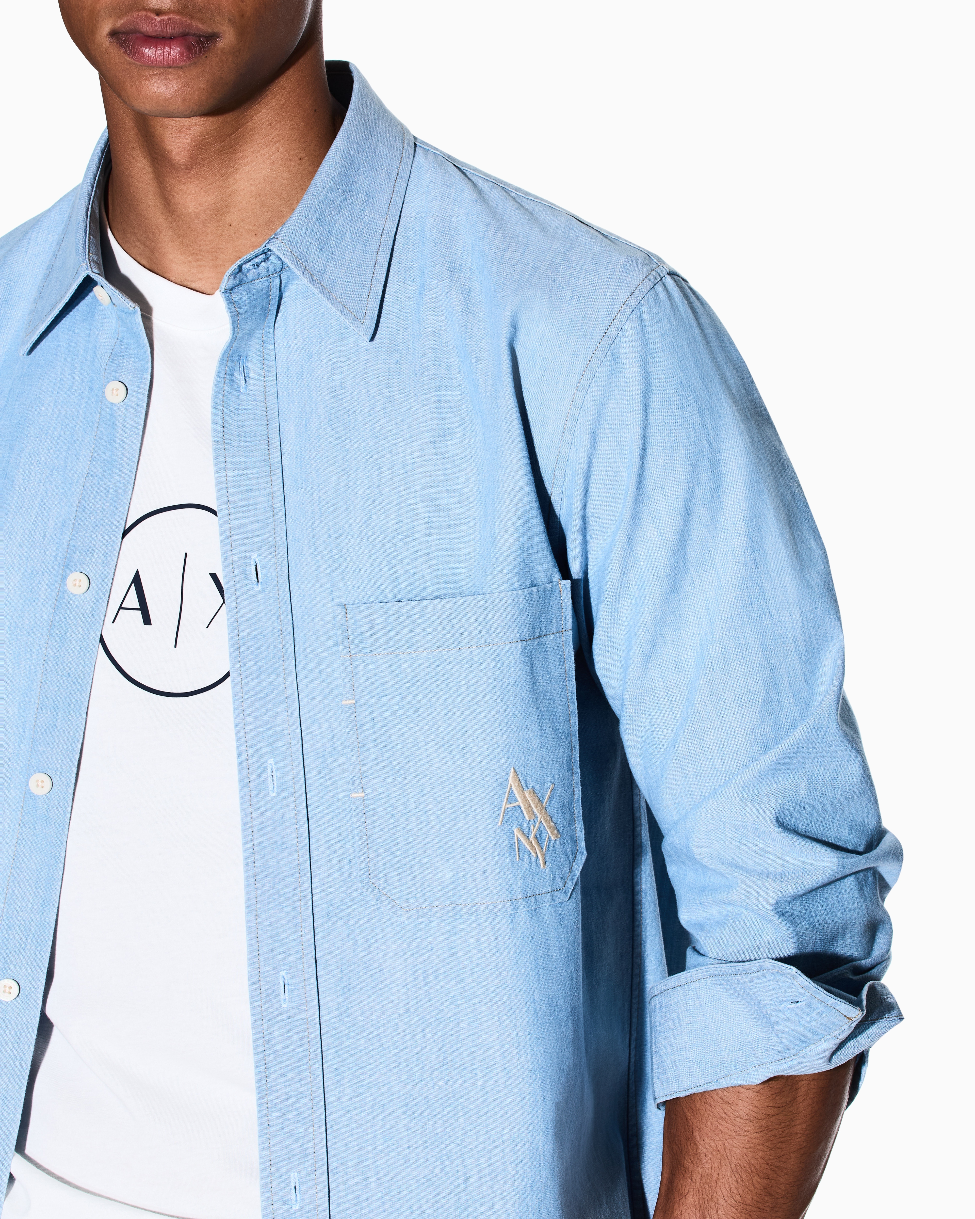 Armani Exchange - Regular fit chambray shirt, Man, Blue, Size: