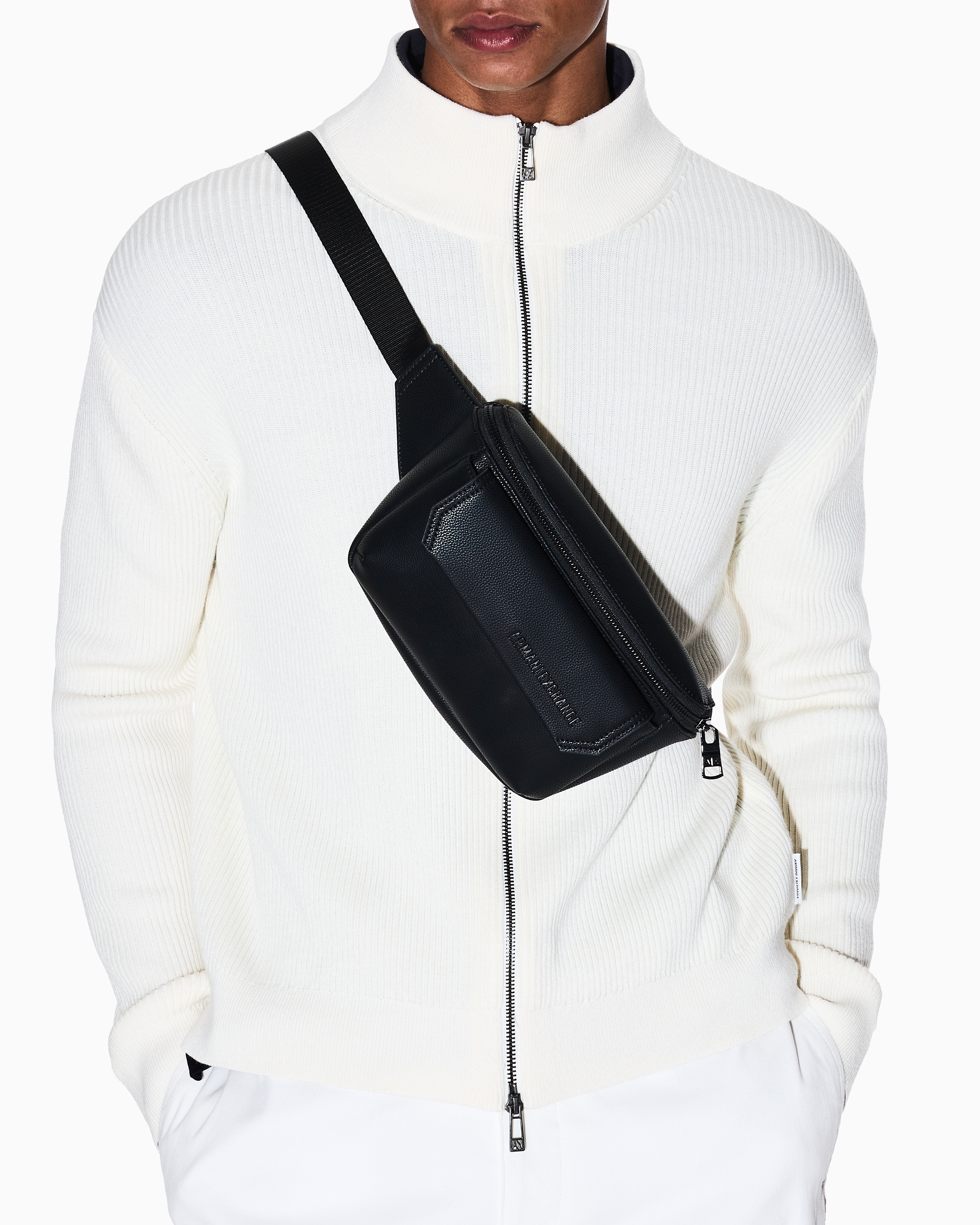 Armani Exchange - Hammered effect bum bag, Man, Black, Size: TU