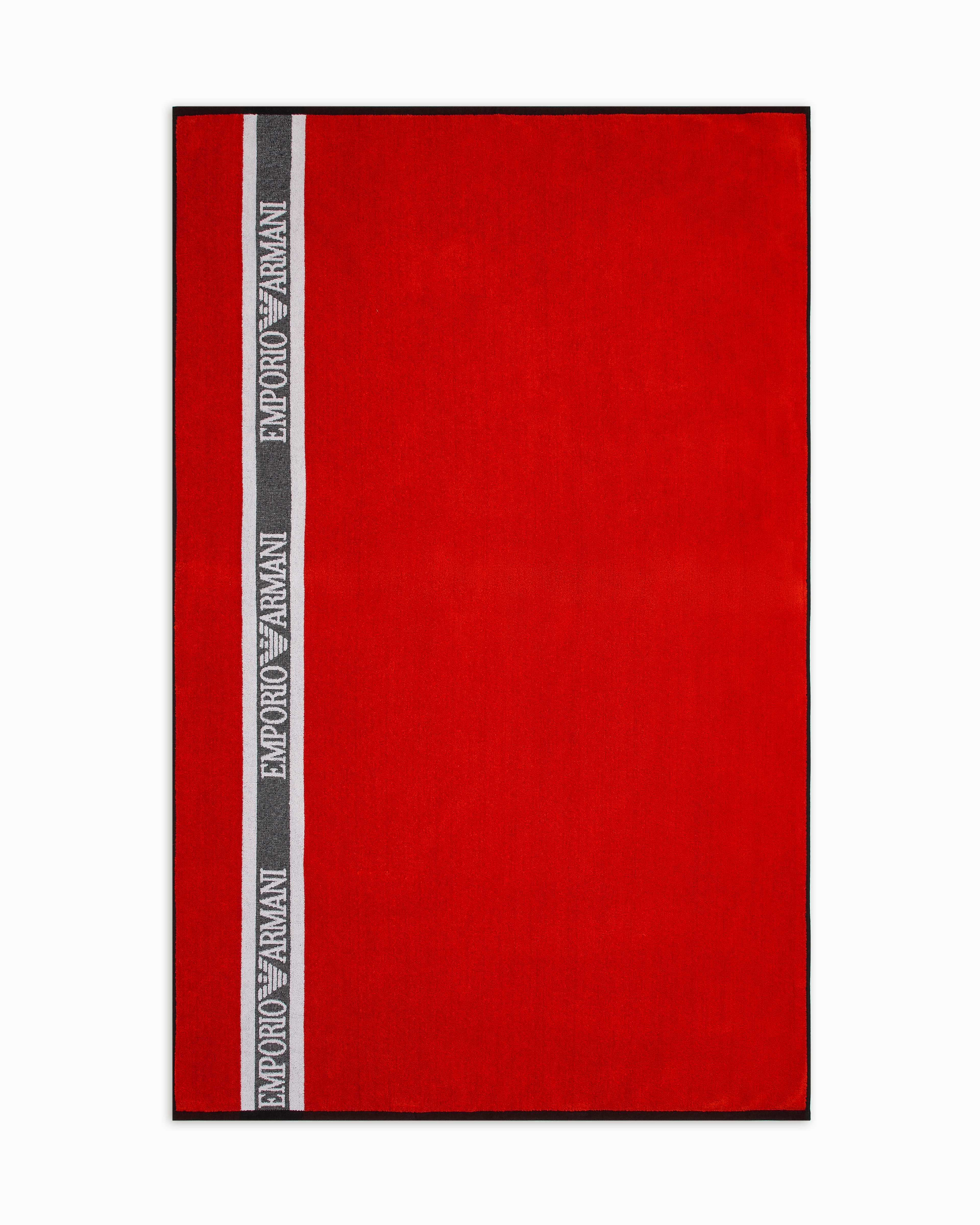 Emporio Armani - Terrycloth beach towel with logo tape, Unisex, Red, Size: TU