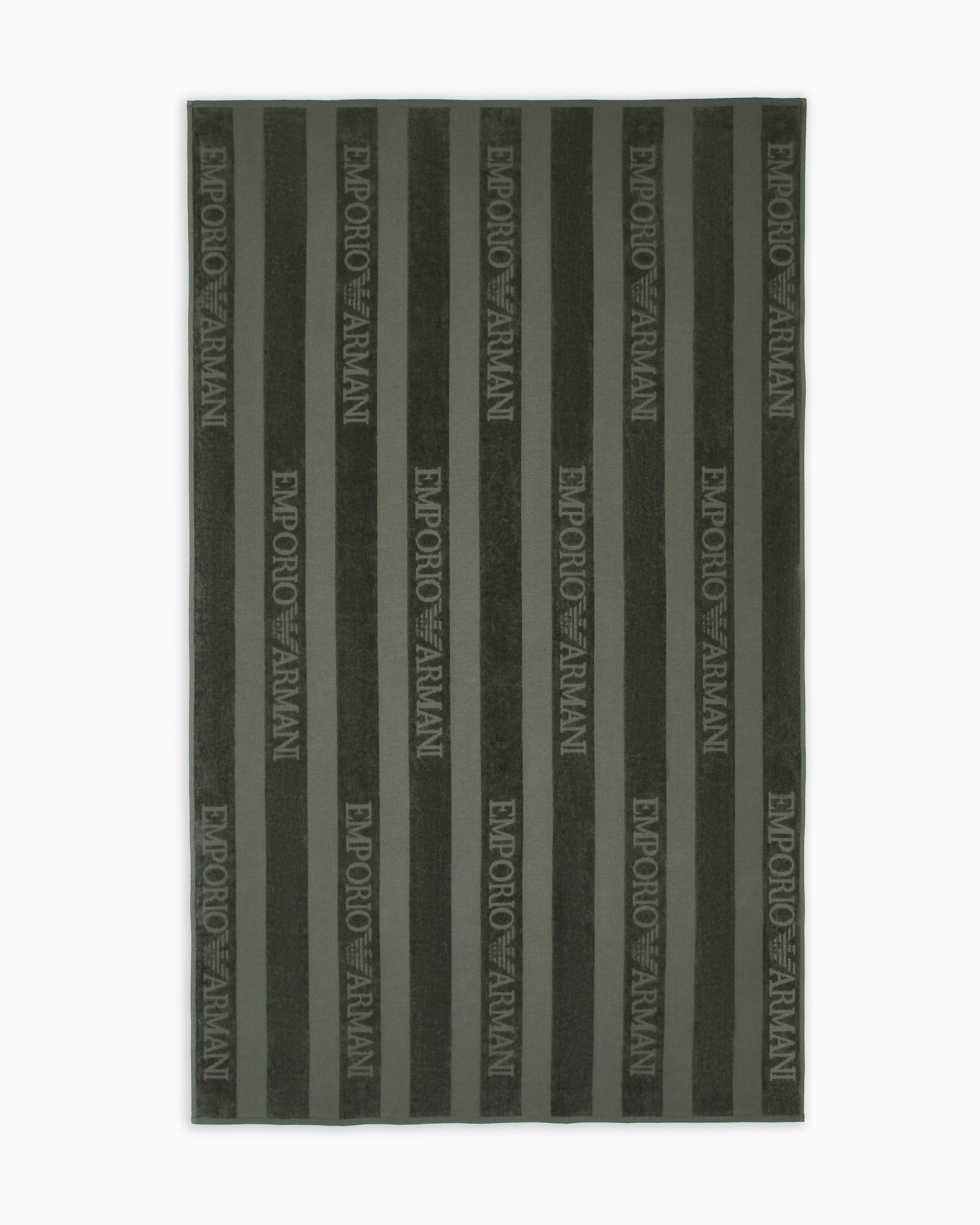 Emporio Armani - Striped terry beach towel with logo, Unisex, Green, Size: TU