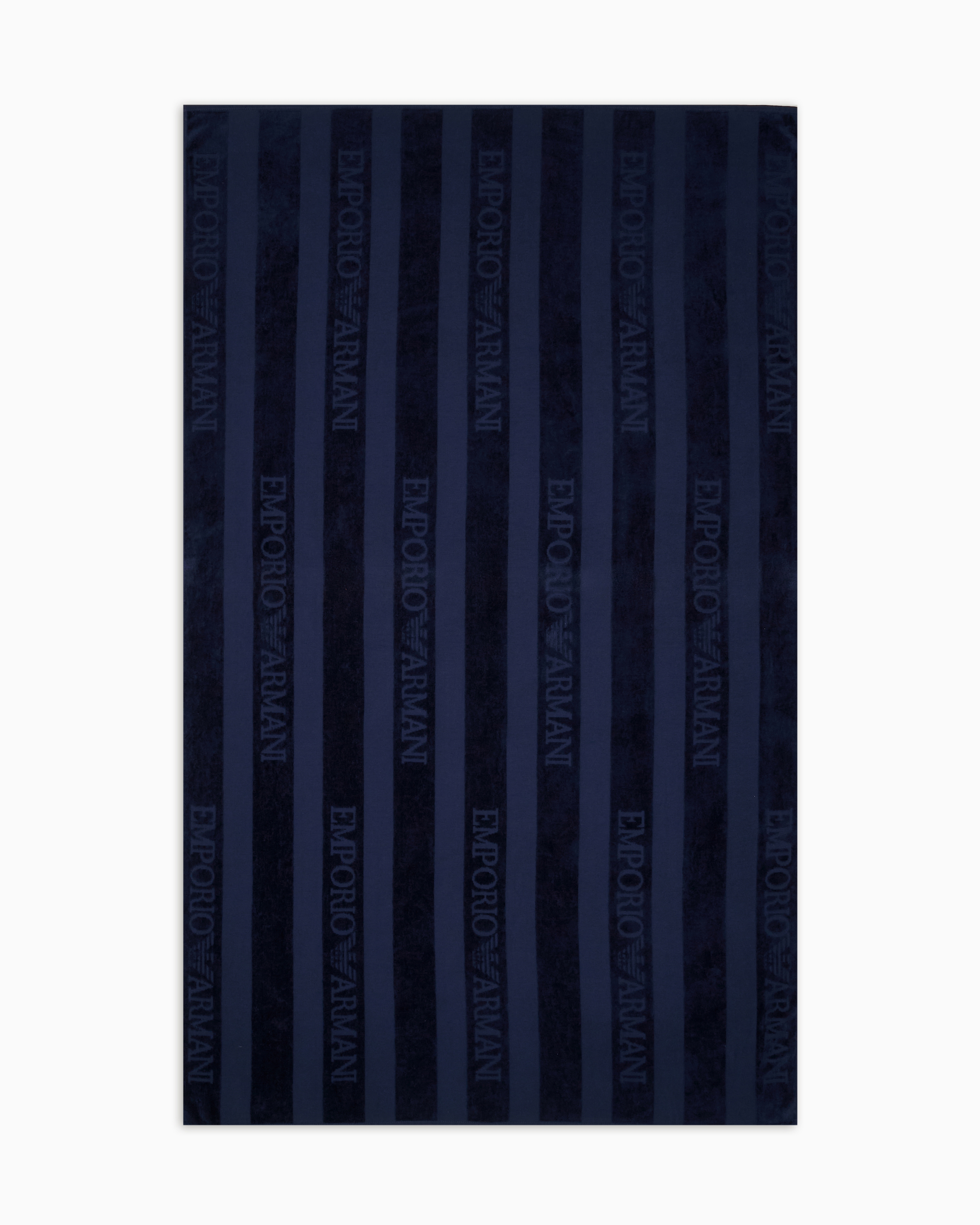 Emporio Armani - Striped terry beach towel with logo, Unisex, Navy Blue, Size: TU