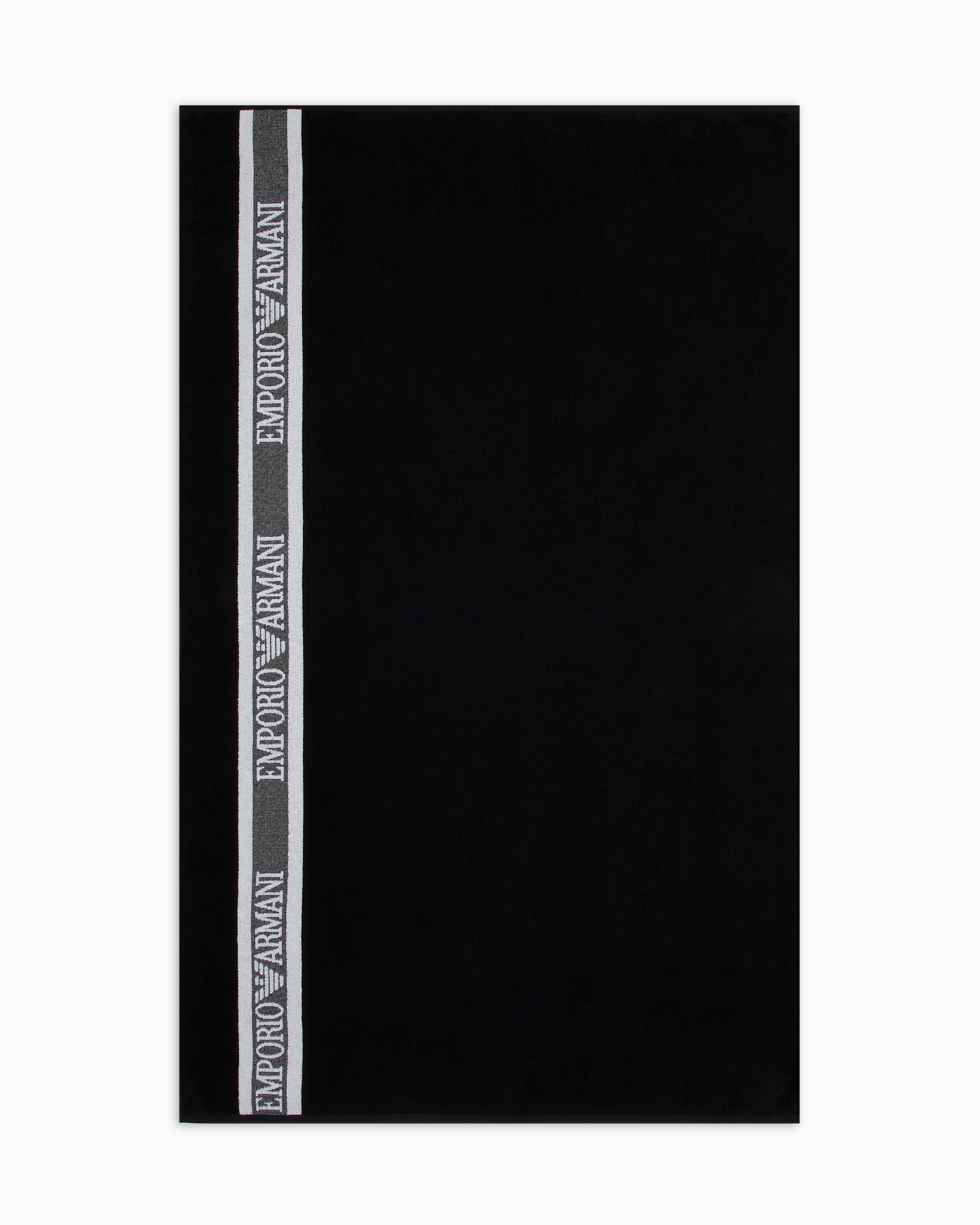 Emporio Armani - Terrycloth beach towel with logo tape, Unisex, Black, Size: TU