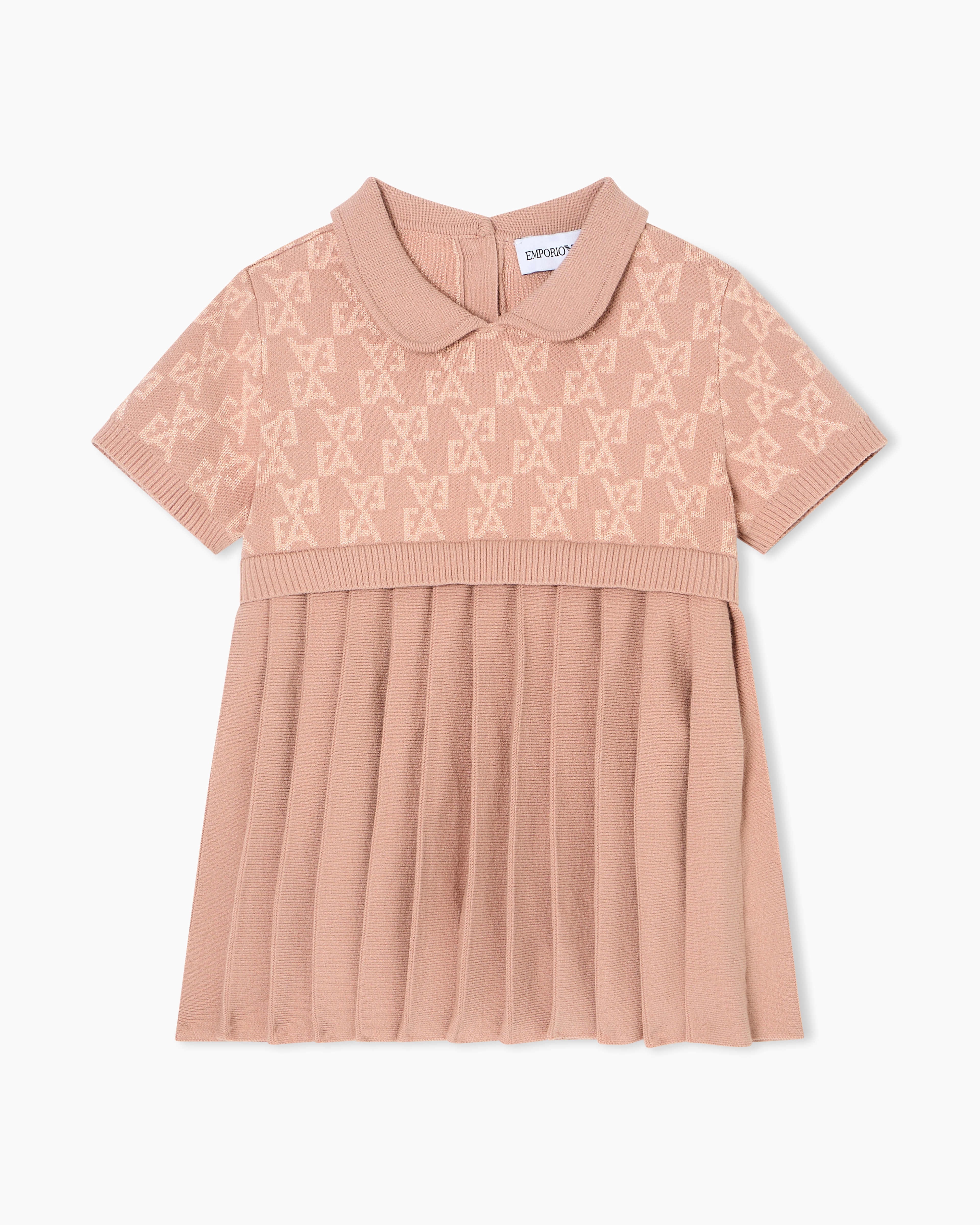 Emporio Armani - Knit dress with all-over EA logo jacquard, Girl, Pink, Size: