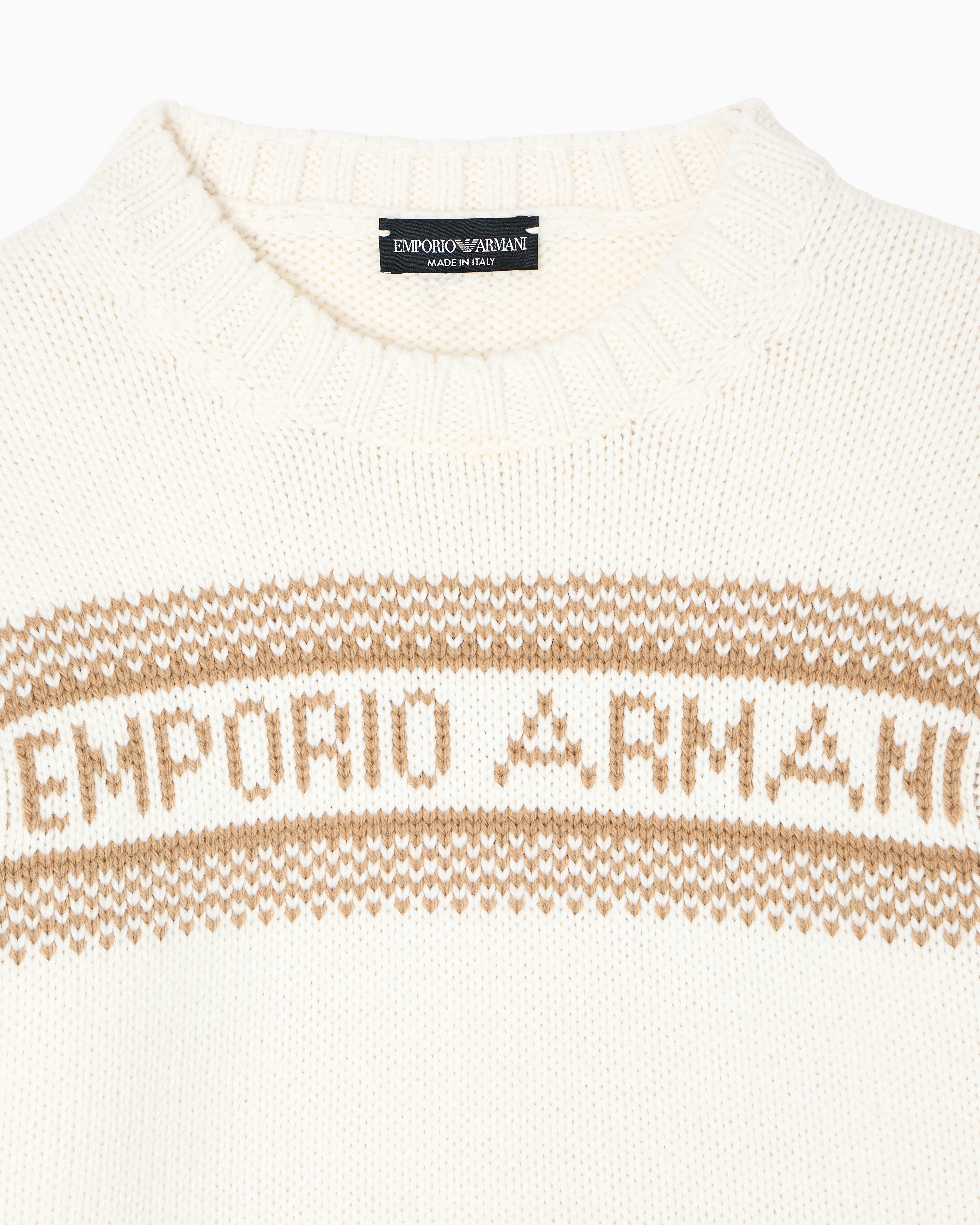 イタリア製EMPORIO ARMANI スカーフウール混紡 ジャカードロゴ Emporio Armani ロゴインターシャ スカーフ | ブラック