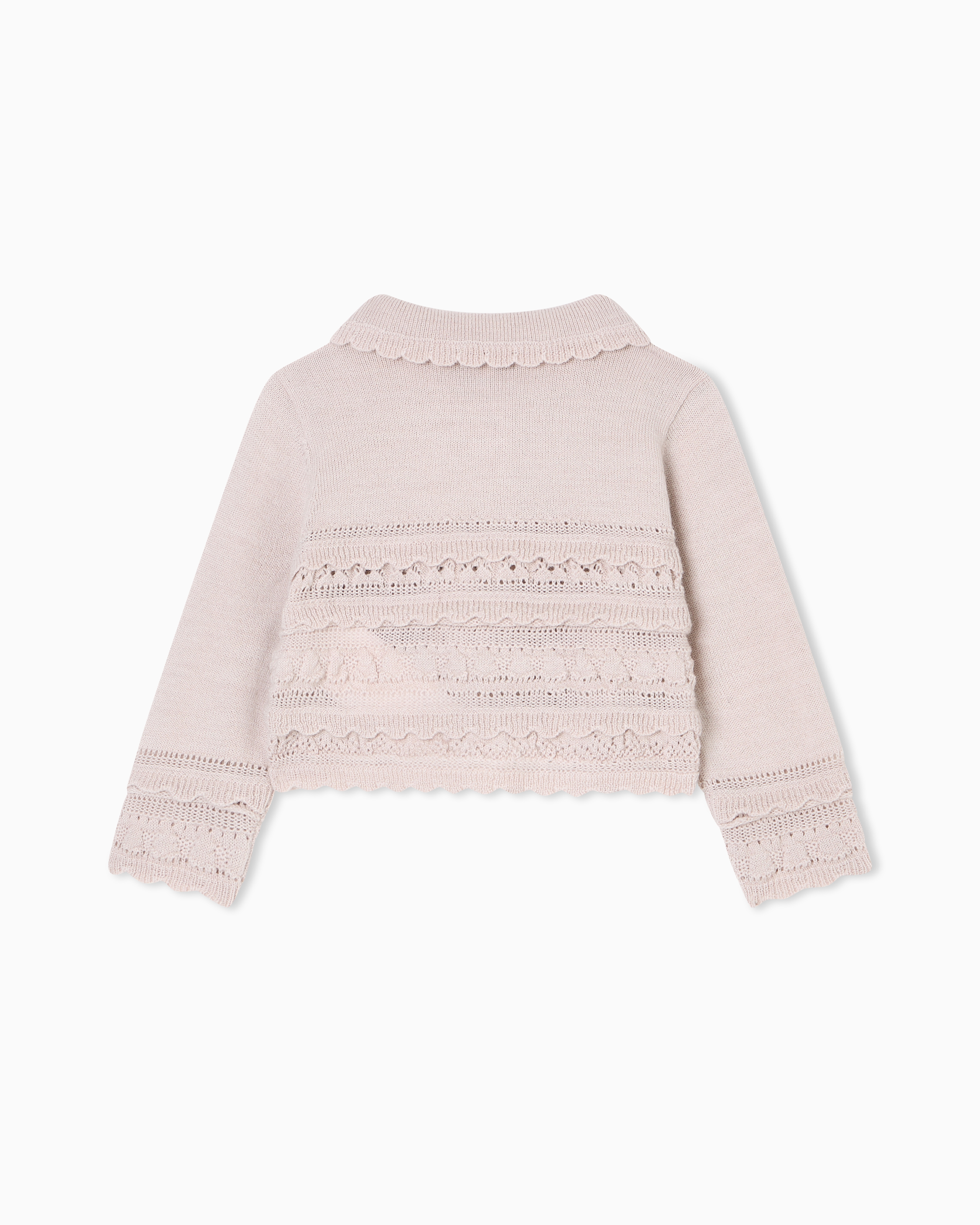 Emporio Armani - Wool-blend knit cardigan with micro ruffles, Girl, Beige, Size: