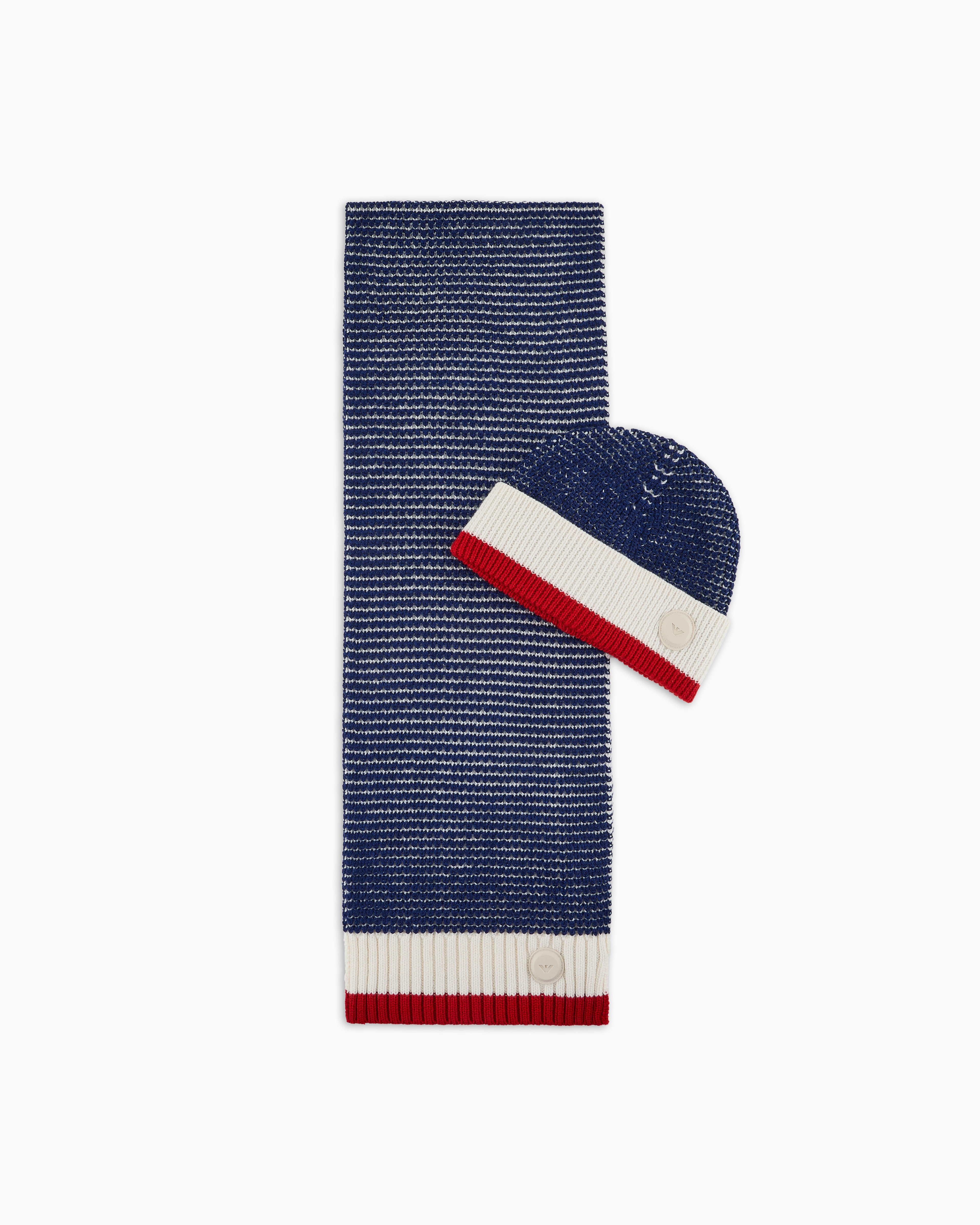 Emporio Armani - Wool-blend scarf a mixed-stitch knit, Boy, Blue, Size: