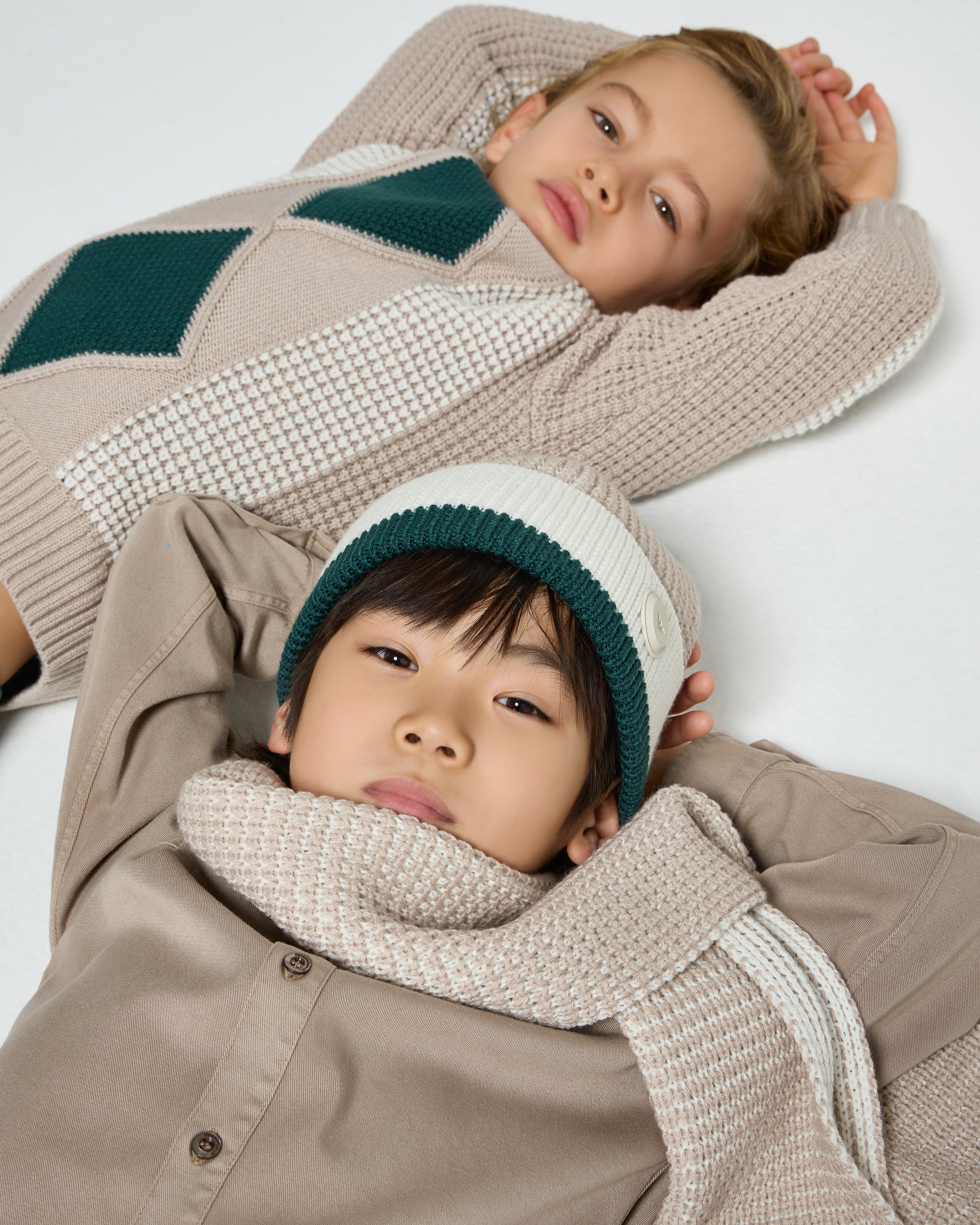 Emporio Armani - Wool-blend scarf a mixed-stitch knit, Boy, Beige, Size: