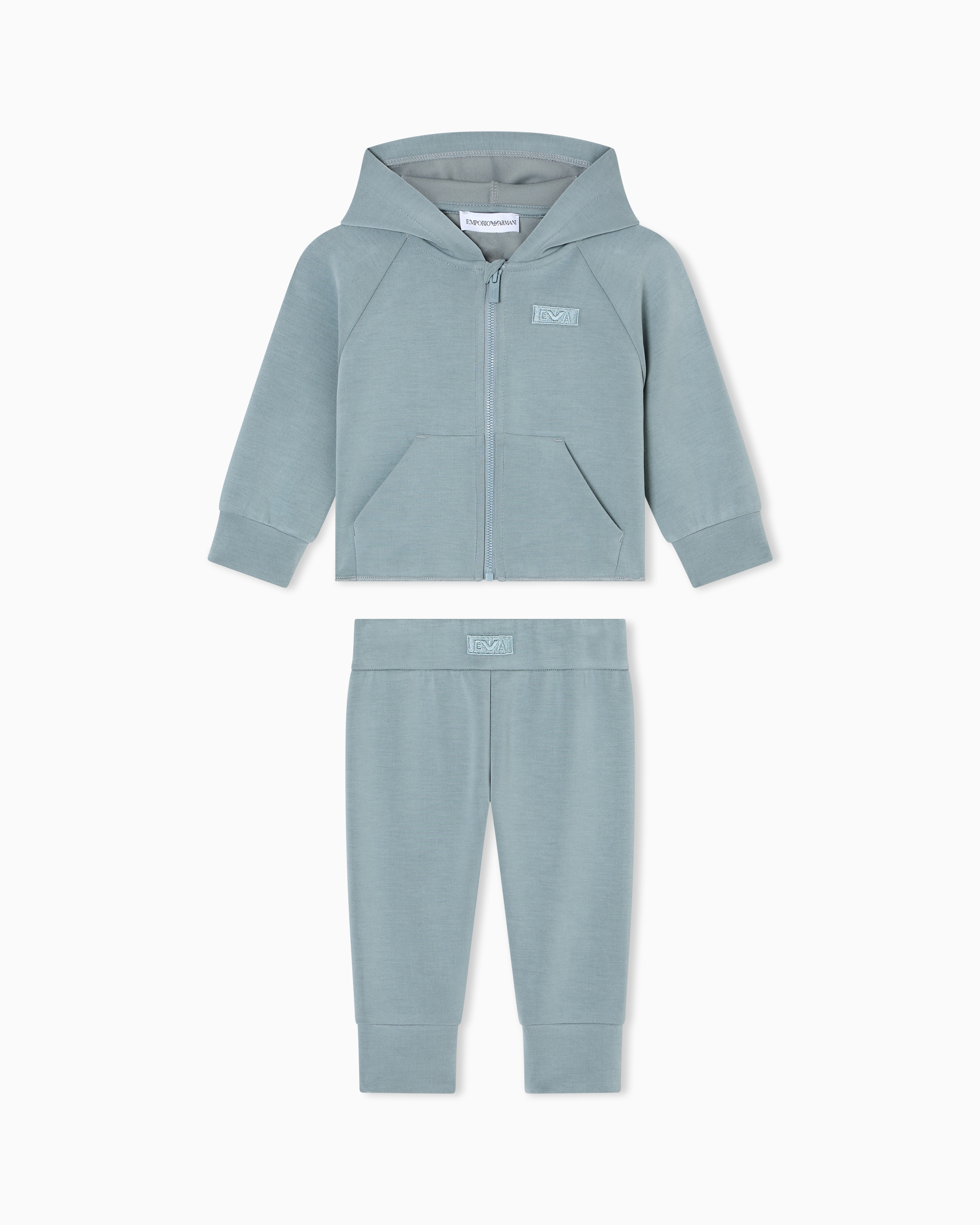 Emporio Armani - Cupro tracksuit with zip-up, hooded sweatshirt, Girl, Light Blue, Size: