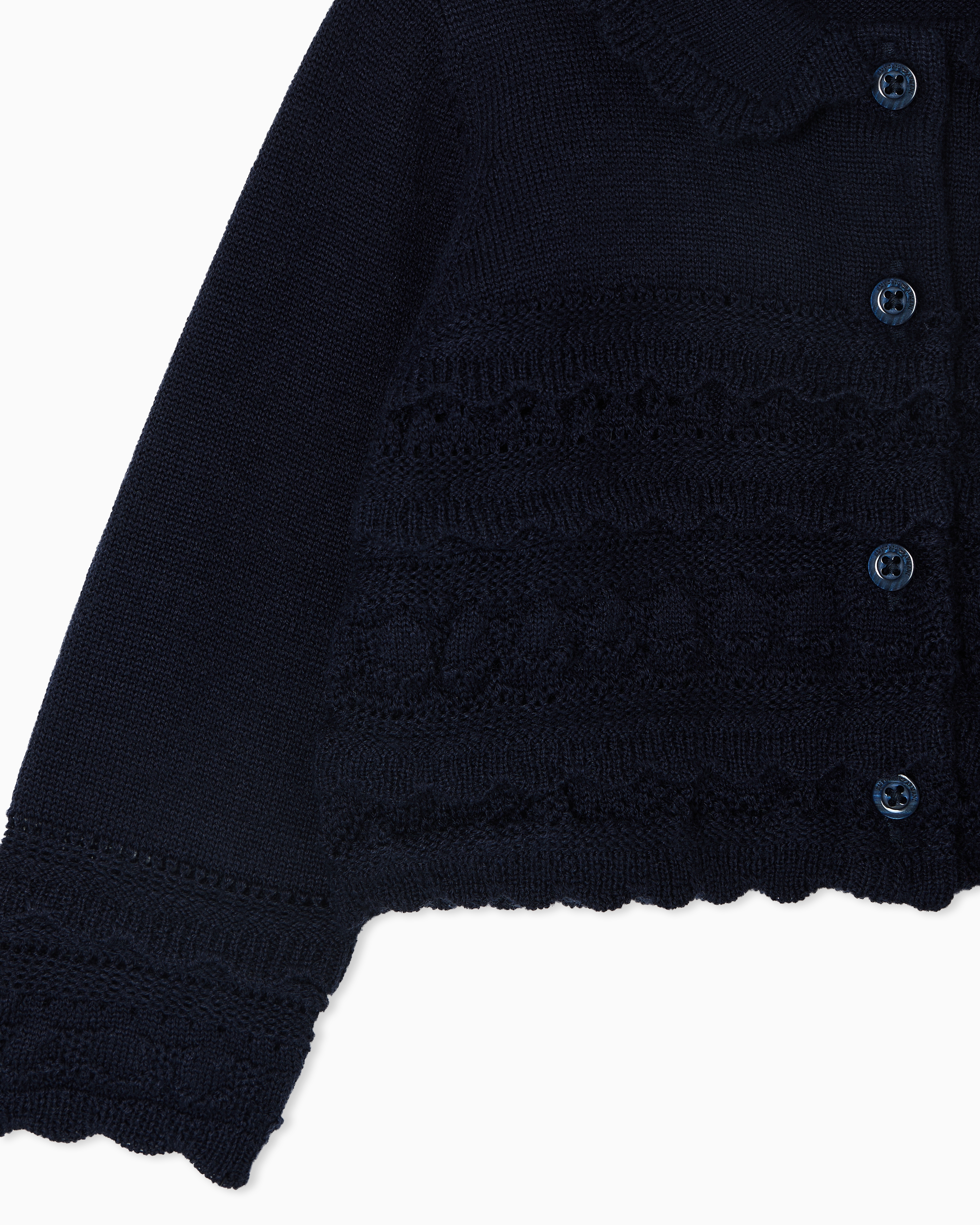 Emporio Armani - Wool-blend knit cardigan with micro ruffles, Girl, Navy Blue, Size: