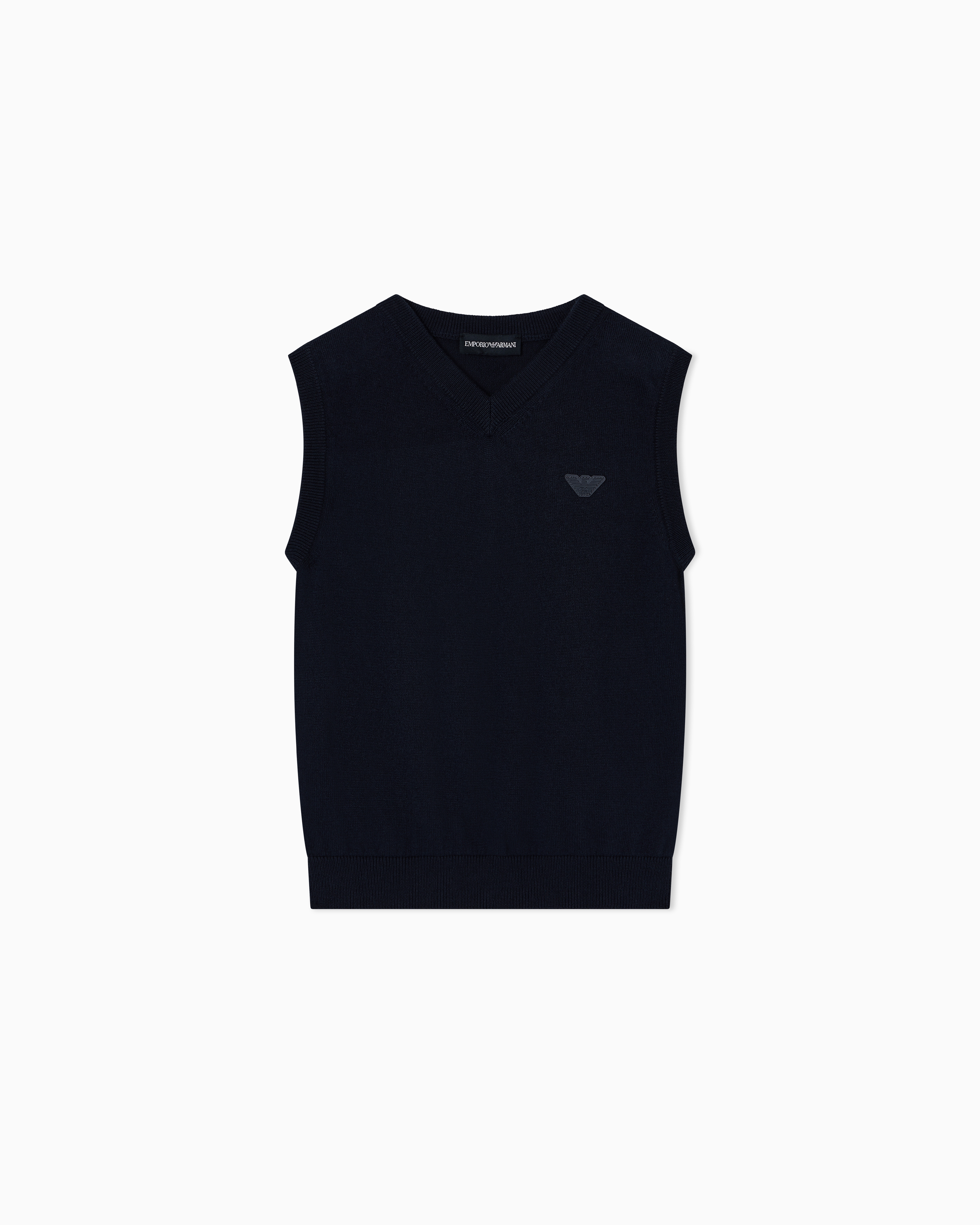 Emporio Armani - ASV Wool-blend V-neck waistcoat , Boy, Navy Blue, Size: