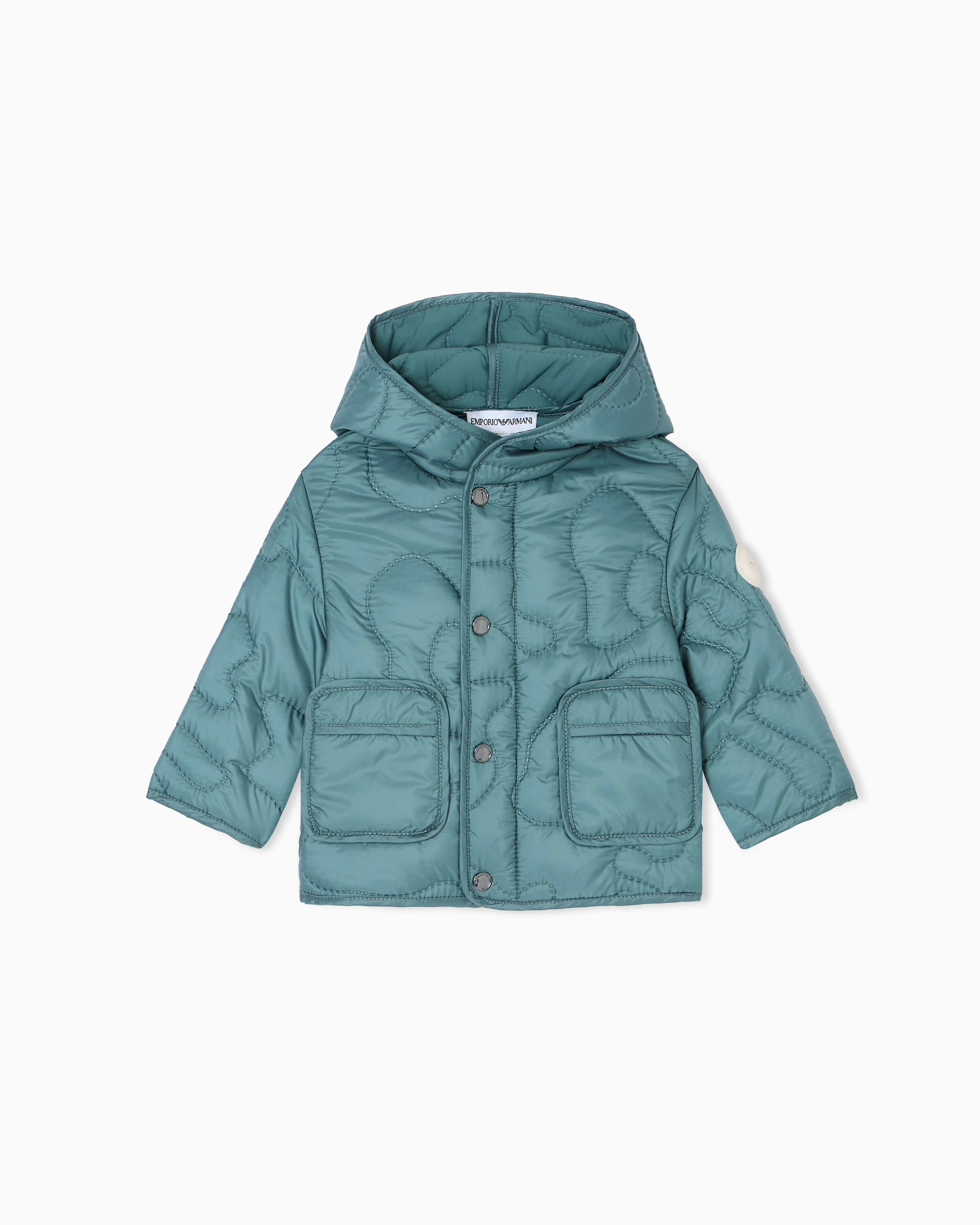 Emporio Armani - Nylon hooded jacket with 3D quilted-effect embroidery, Boy, Pink, Size: