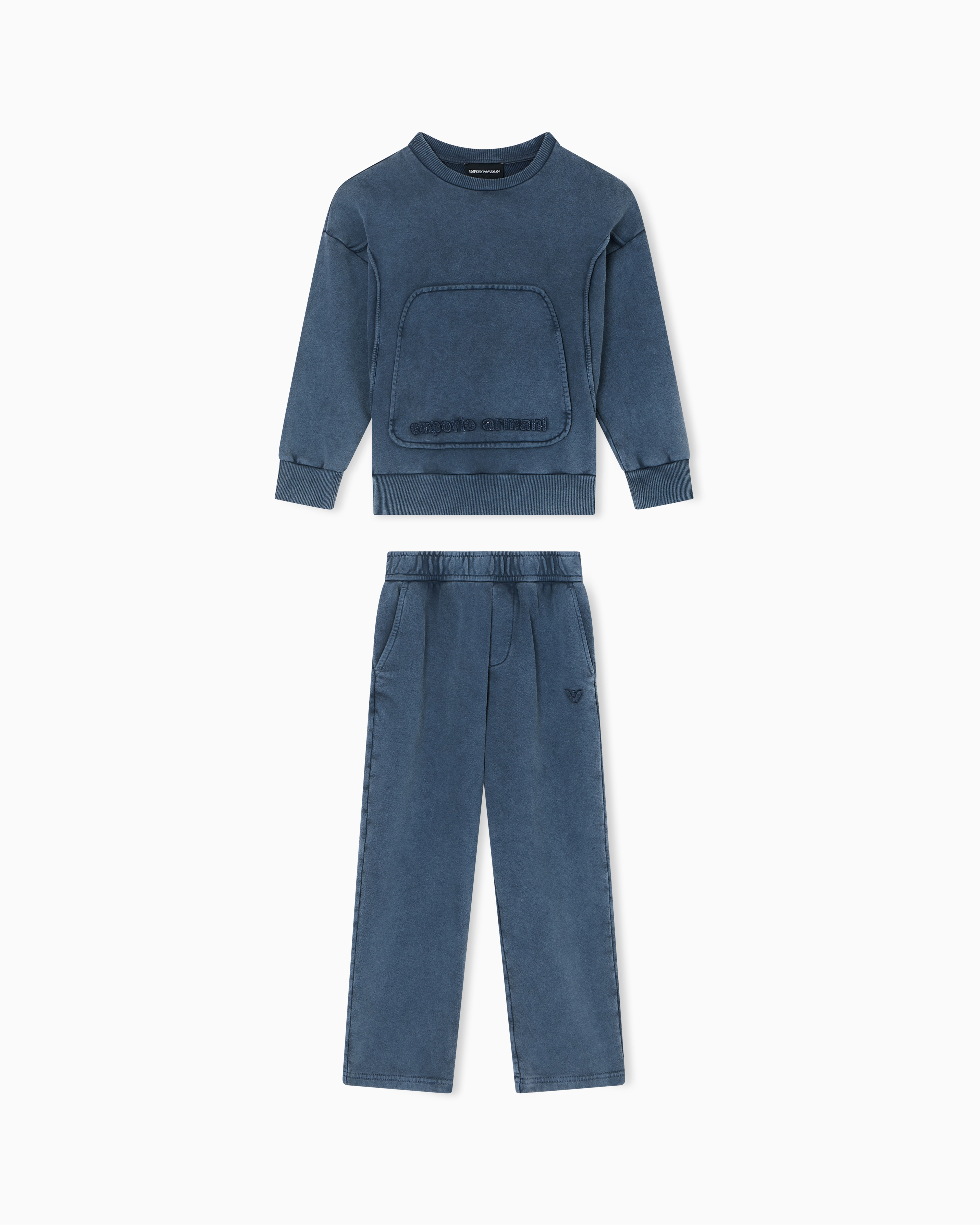 Emporio Armani - Oversized garment-dyed jersey tracksuit, Boy, Blue, Size: