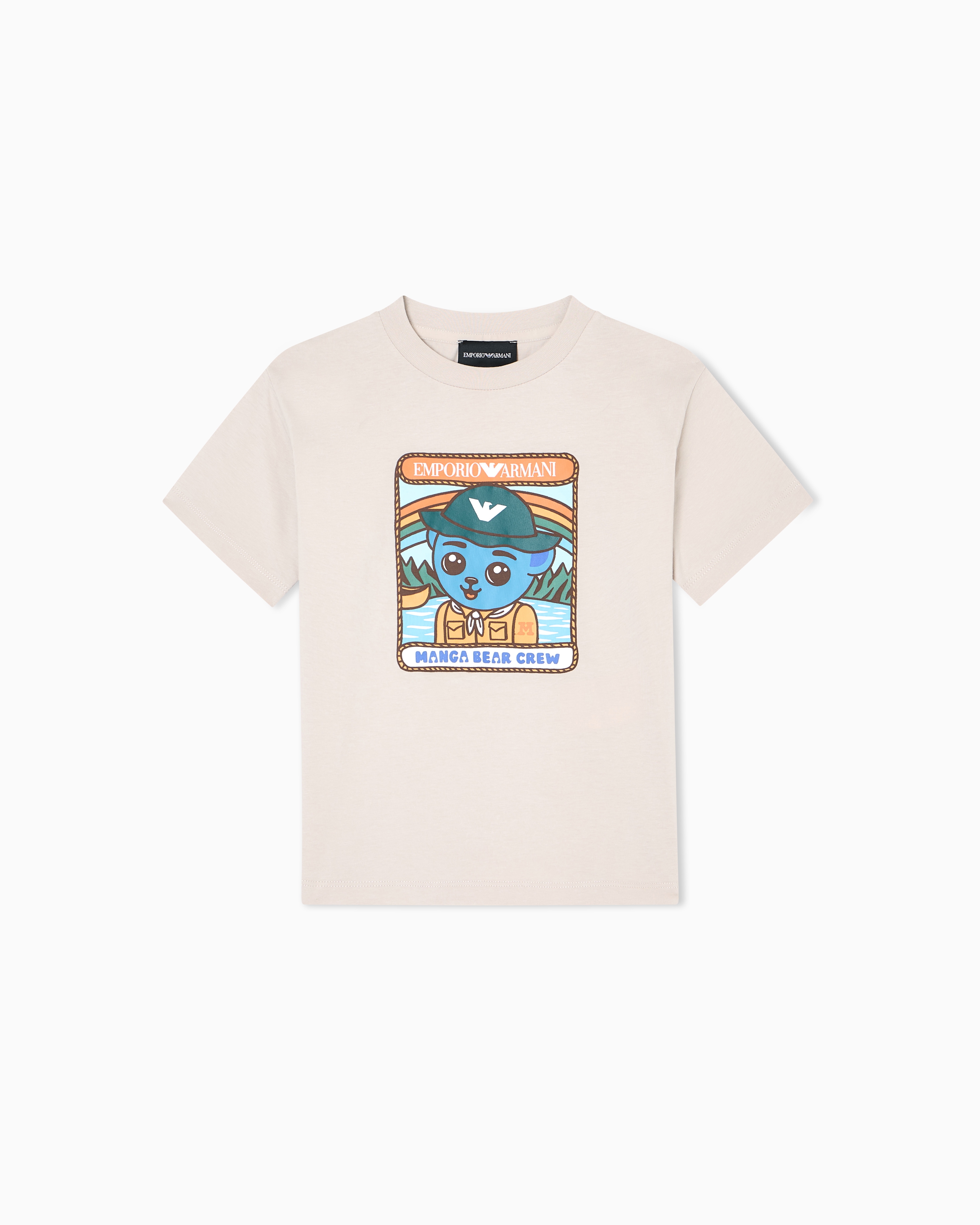 Emporio Armani - ASV comfort-fit jersey T-shirt with Manga Bear Crew print, Boy, Beige, Size: