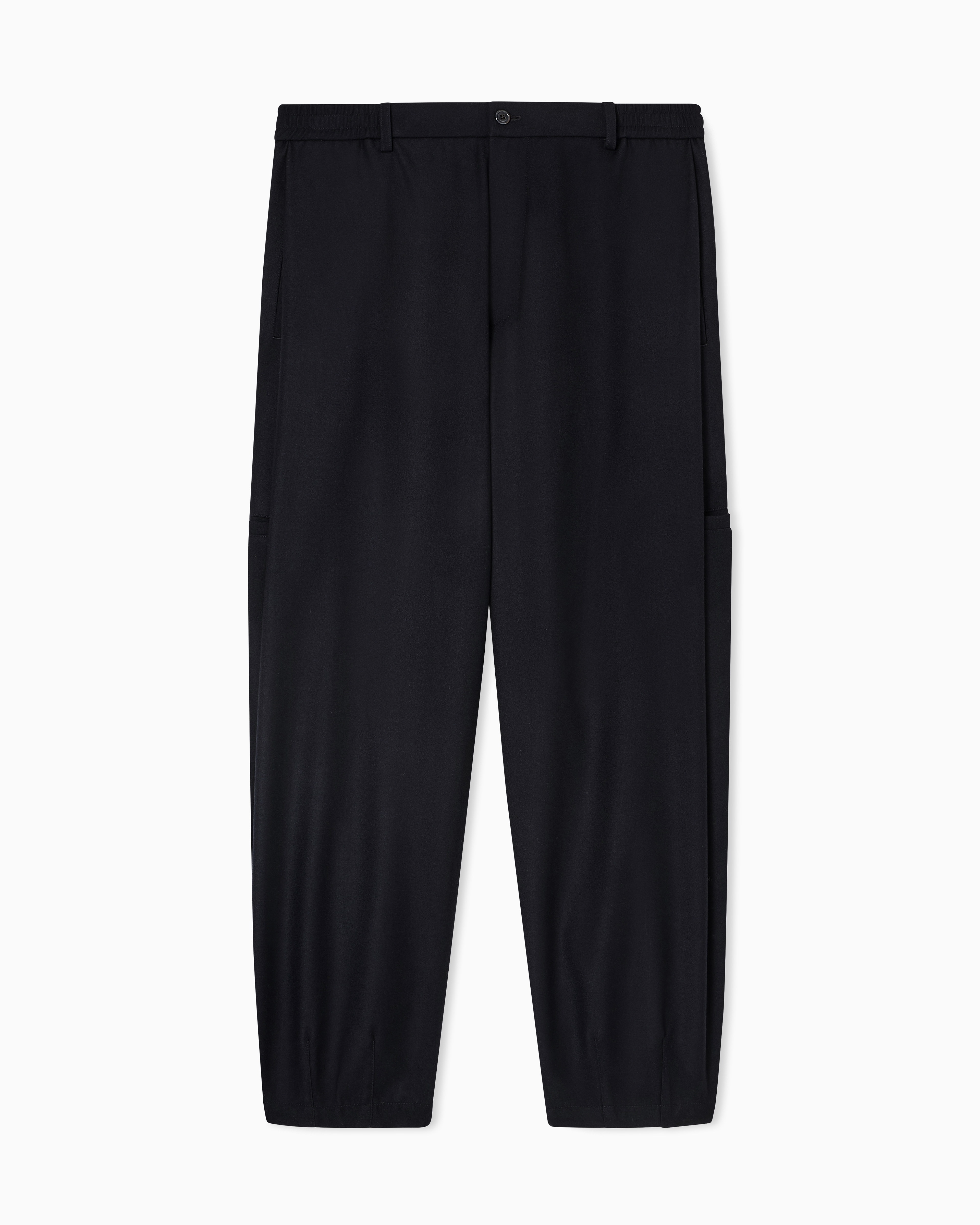 Giorgio Armani Flat-front Trousers In Lightweight Wool Cloth In Black