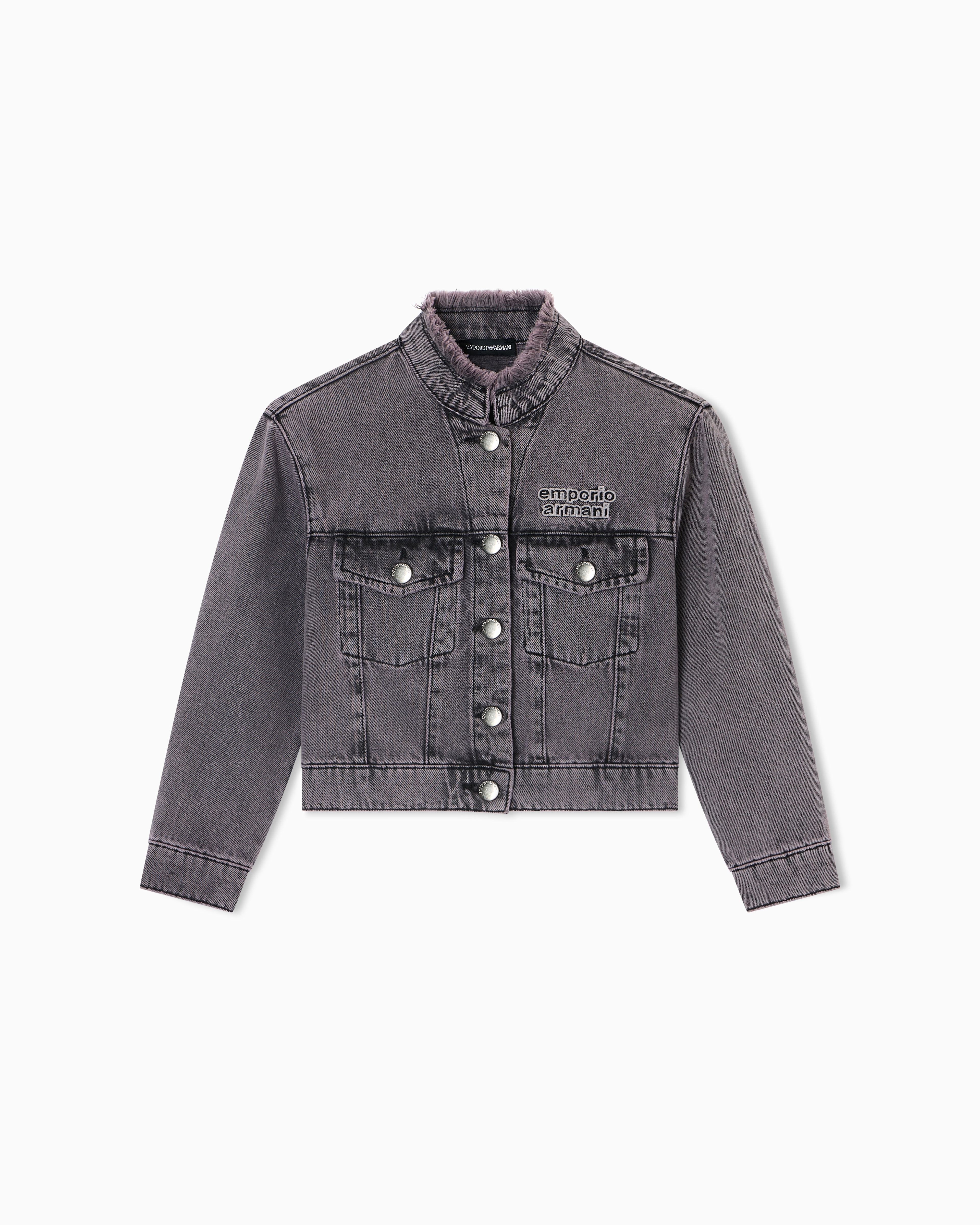 Garment-dyed denim jacket with logo embroidery | Emporio Armani
