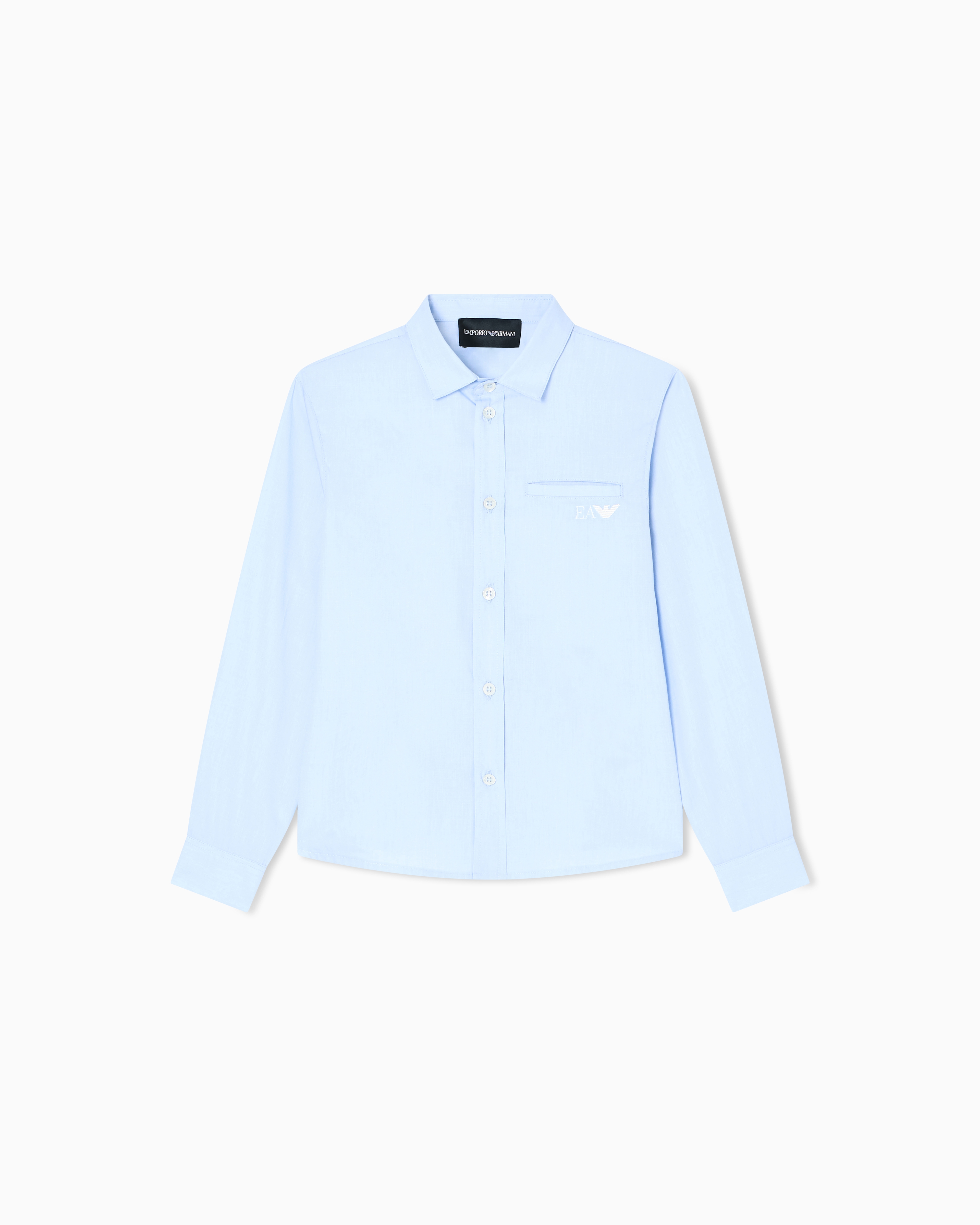 Emporio Armani - Poplin shirt with logo embroidery, Boy, Light Blue, Size:
