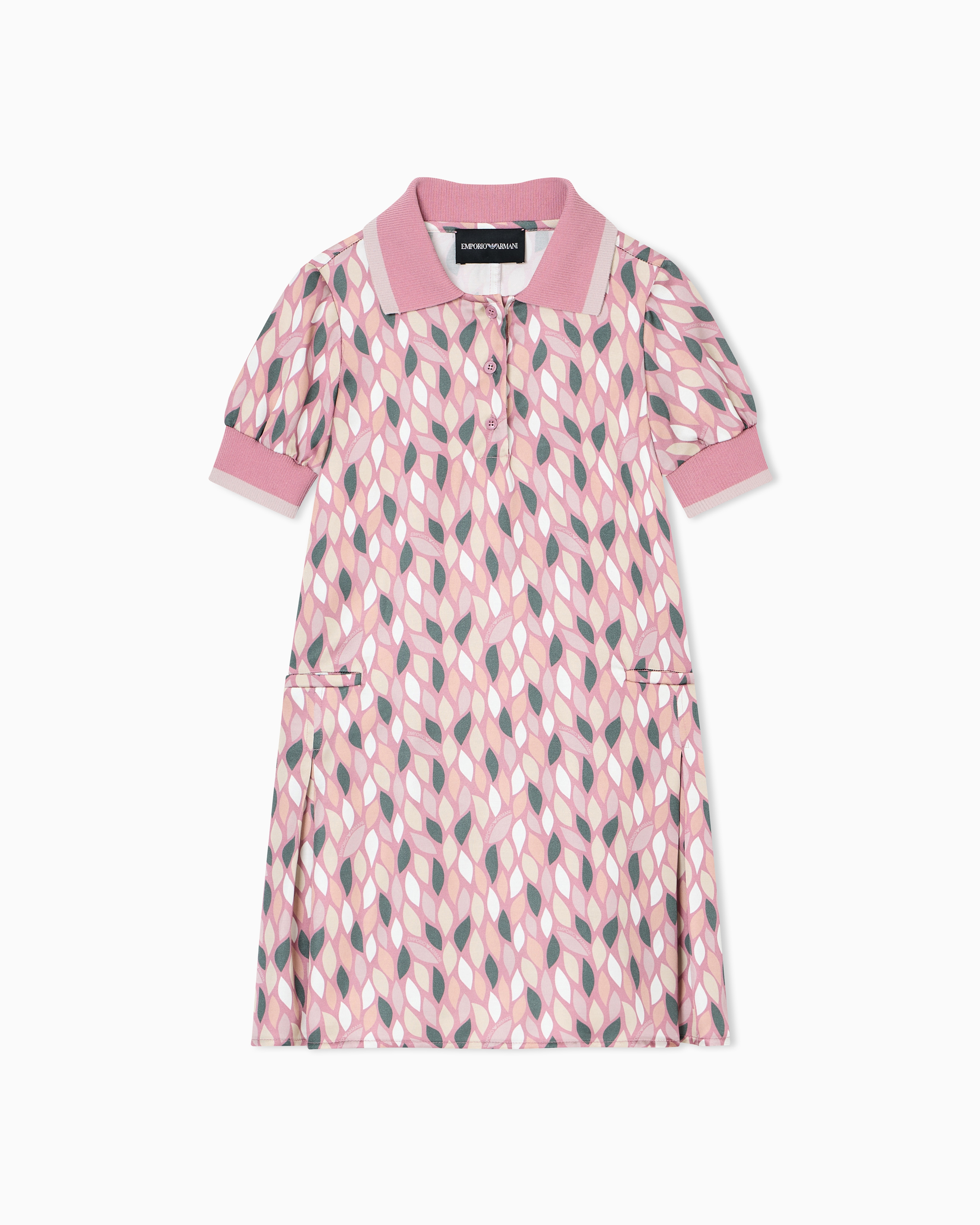 Emporio Armani - ASV viscose dress with a polo-shirt collar and all-over EA logo print, Girl, Pink, Size: