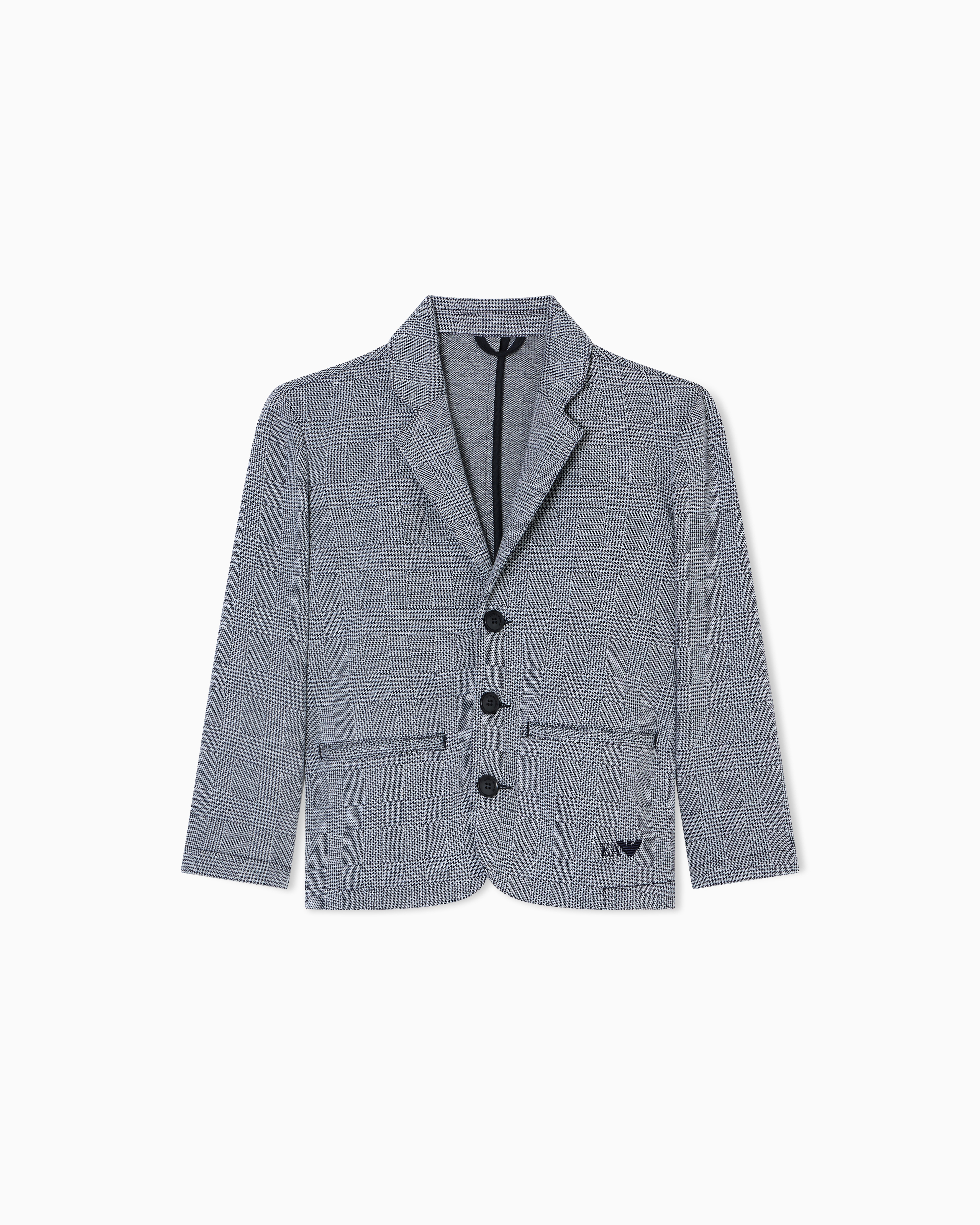 Emporio Armani - ASV single-breasted jacket in jersey, with a jacquard check motif, Boy, Grey, Size: 7A
