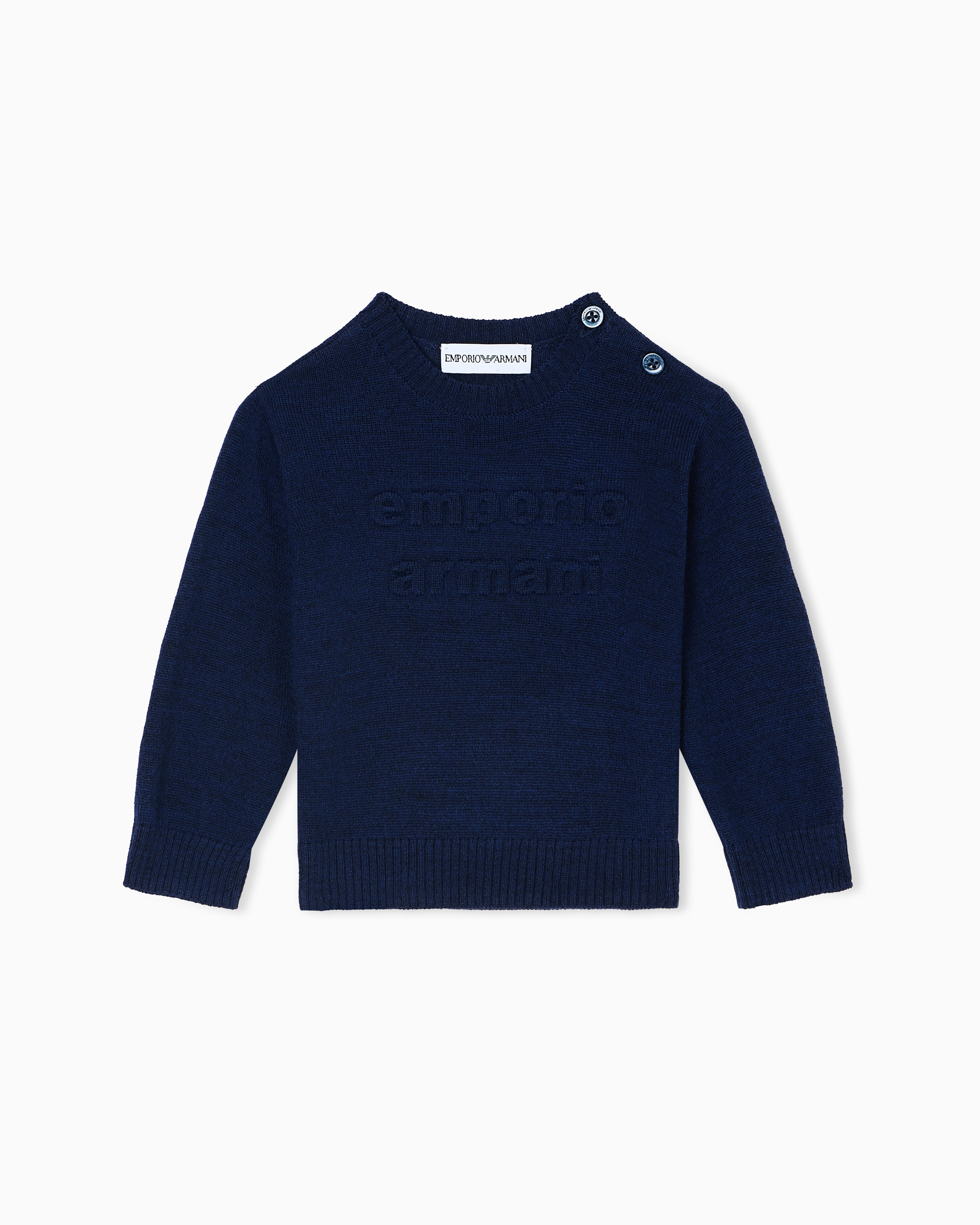 Emporio Armani - Virgin wool-blend jumper with an embossed logo, Boy, Blue, Size: