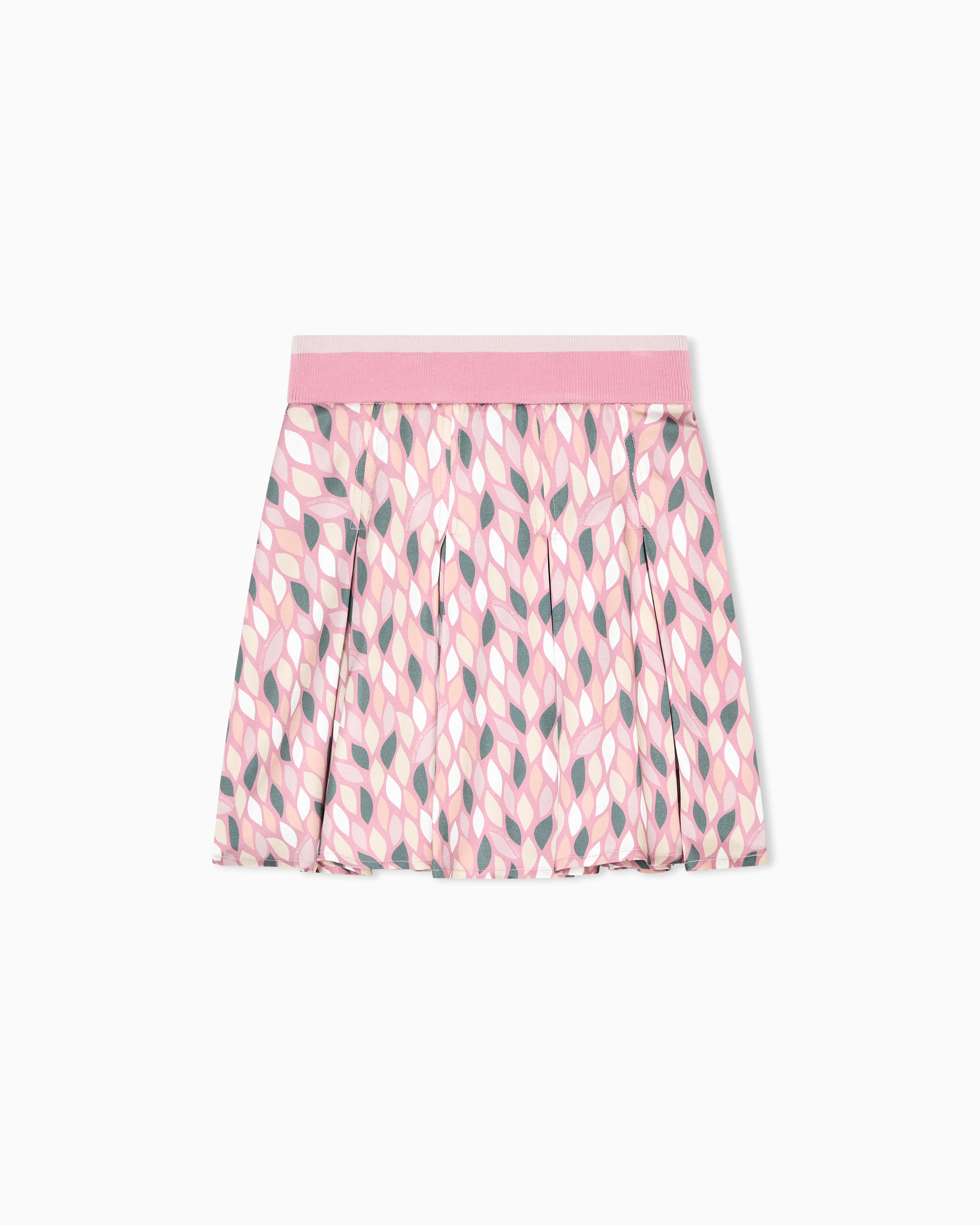 Emporio Armani - ASV pleated viscose skirt with all-over EA logo print, Girl, Pink, Size: