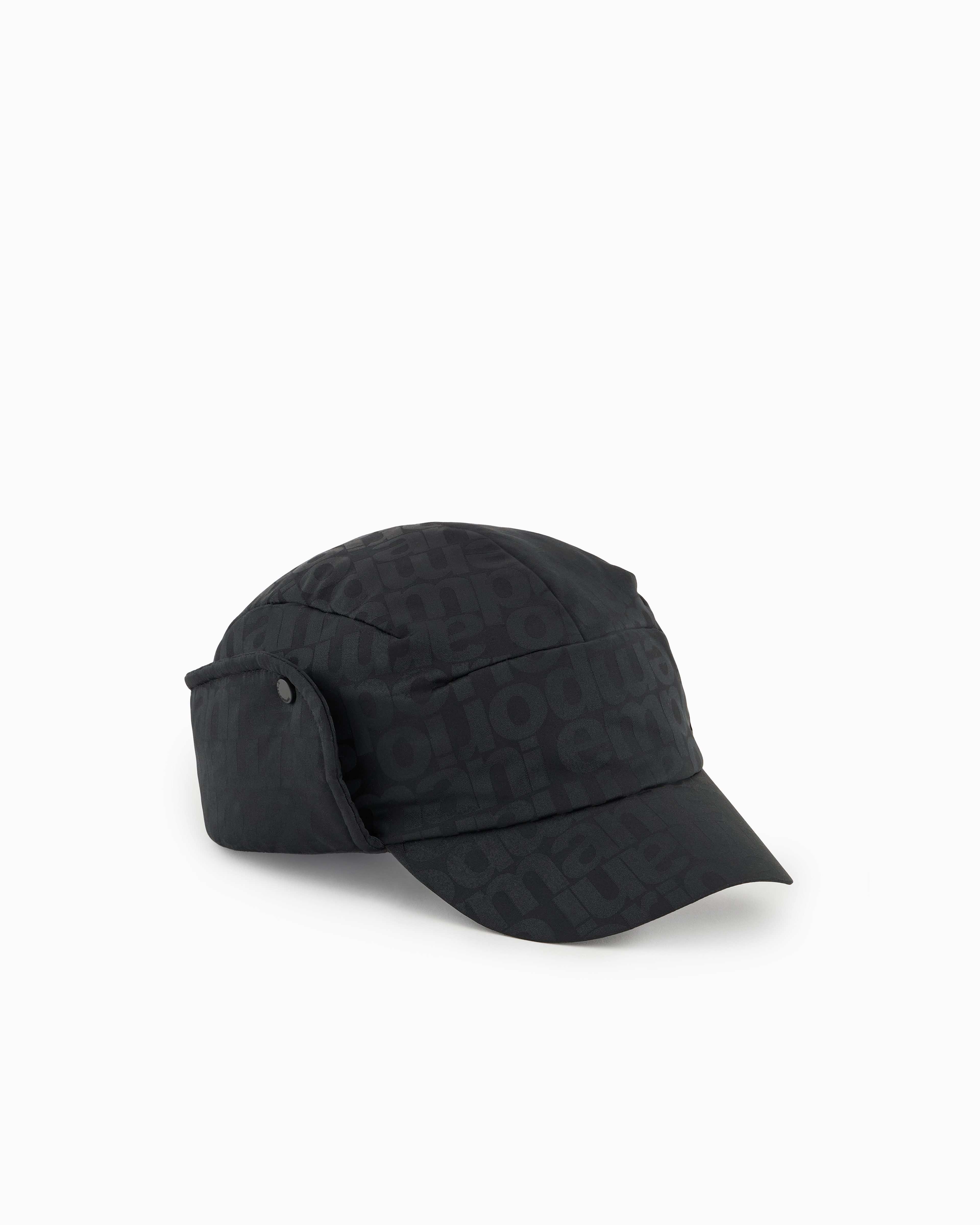 Emporio Armani - Nylon jacquard cap with earflaps and all-over logo, Boy, Navy Blue, Size: