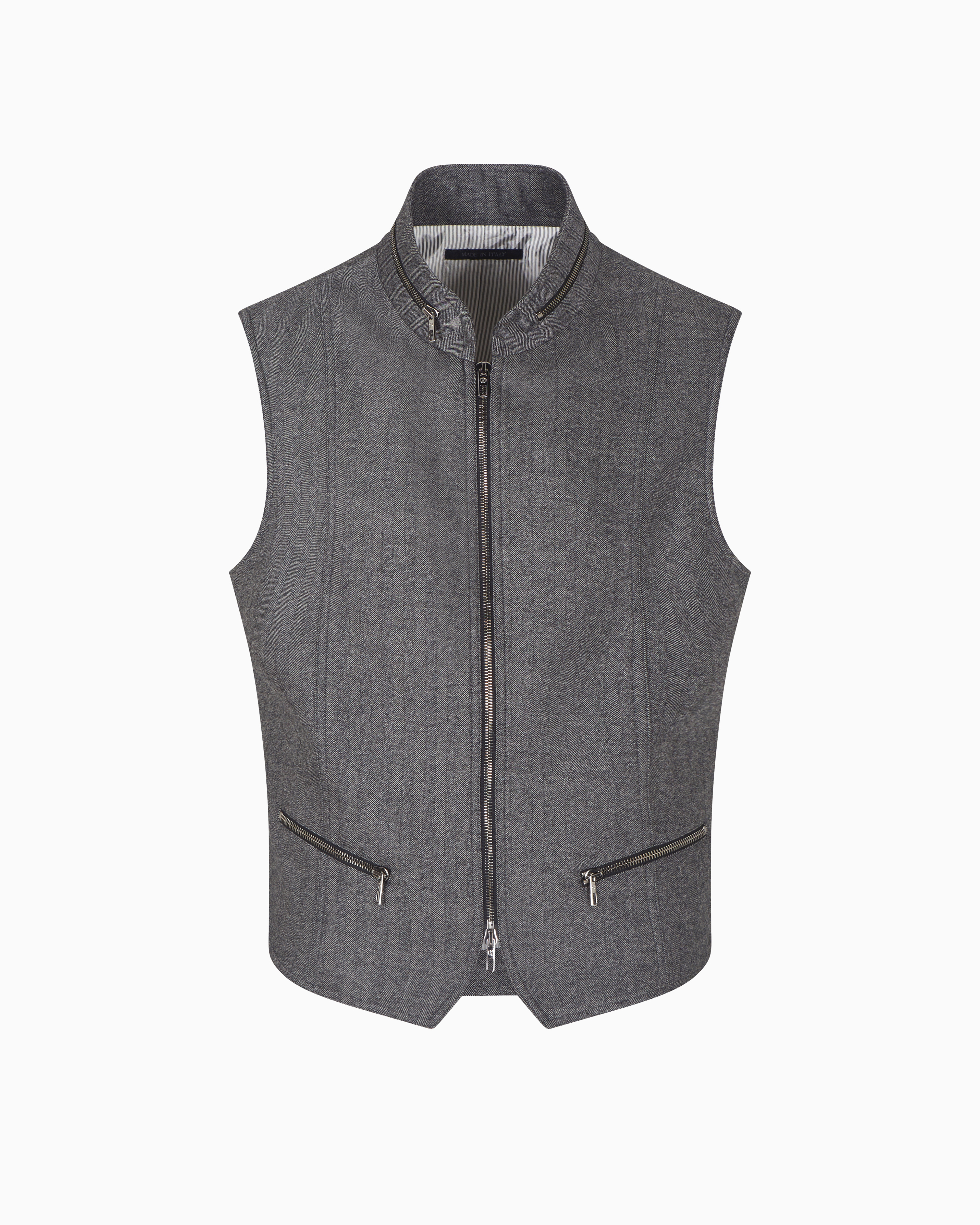 Giorgio Armani Zip-up Gilet In Chevron Virgin Wool And Cashmere In Gray