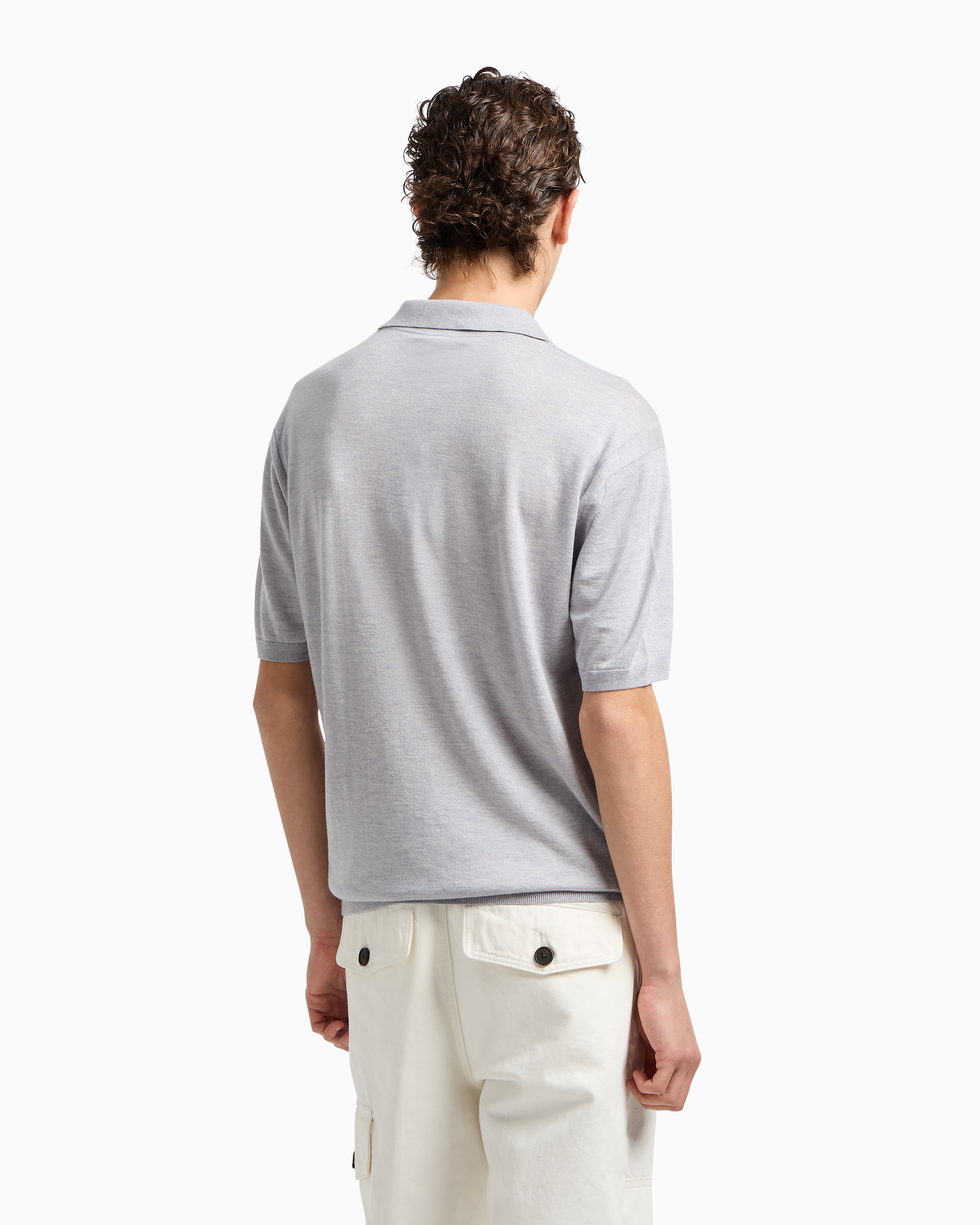 Emporio Armani Asv Plain-knit Jumper With Polo-shirt Collar, In A Wool And Lyocell Blend