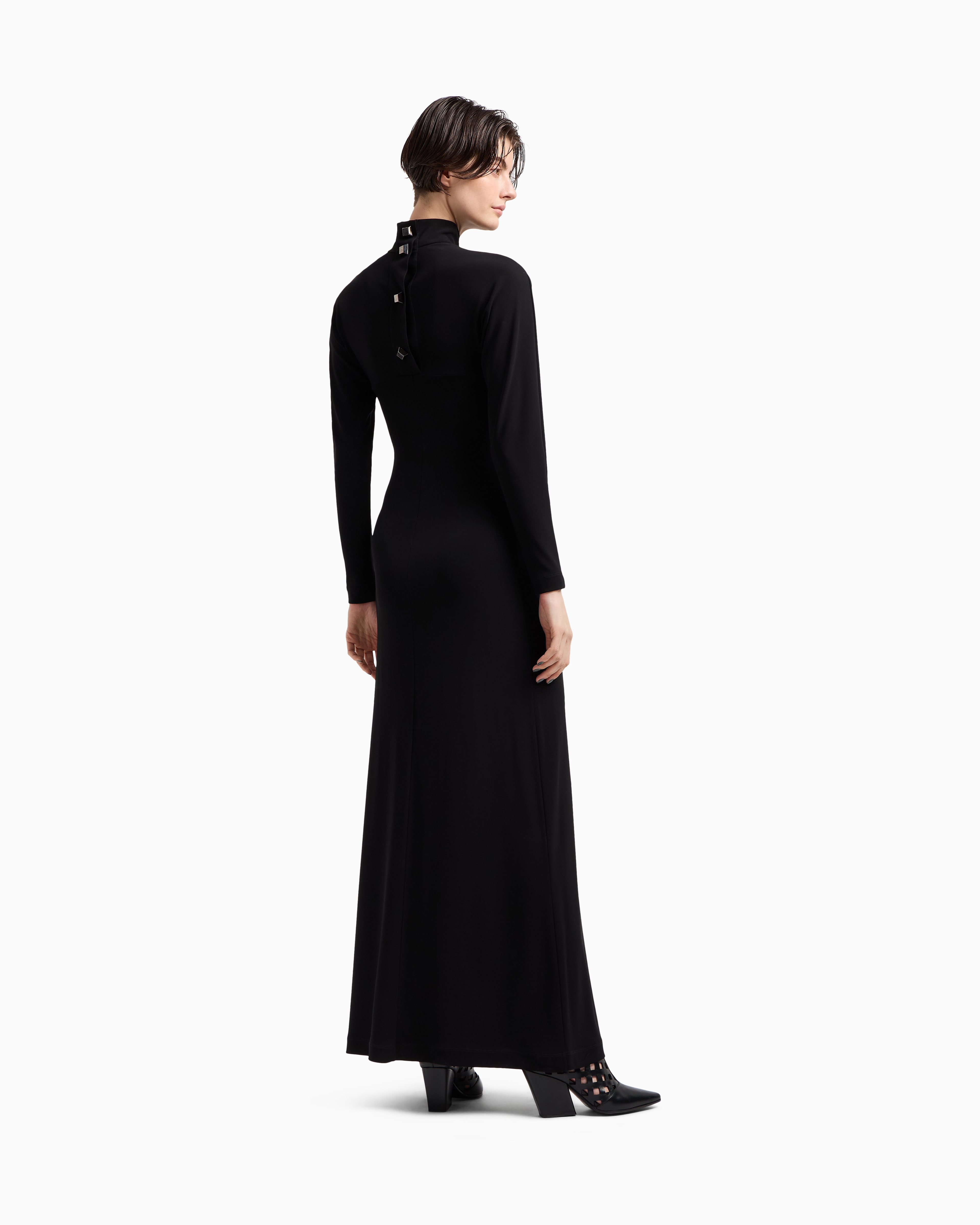 Emporio Armani Asv Polygon Capsule Collection Viscose Crêpe Interlock Long Dress In Black