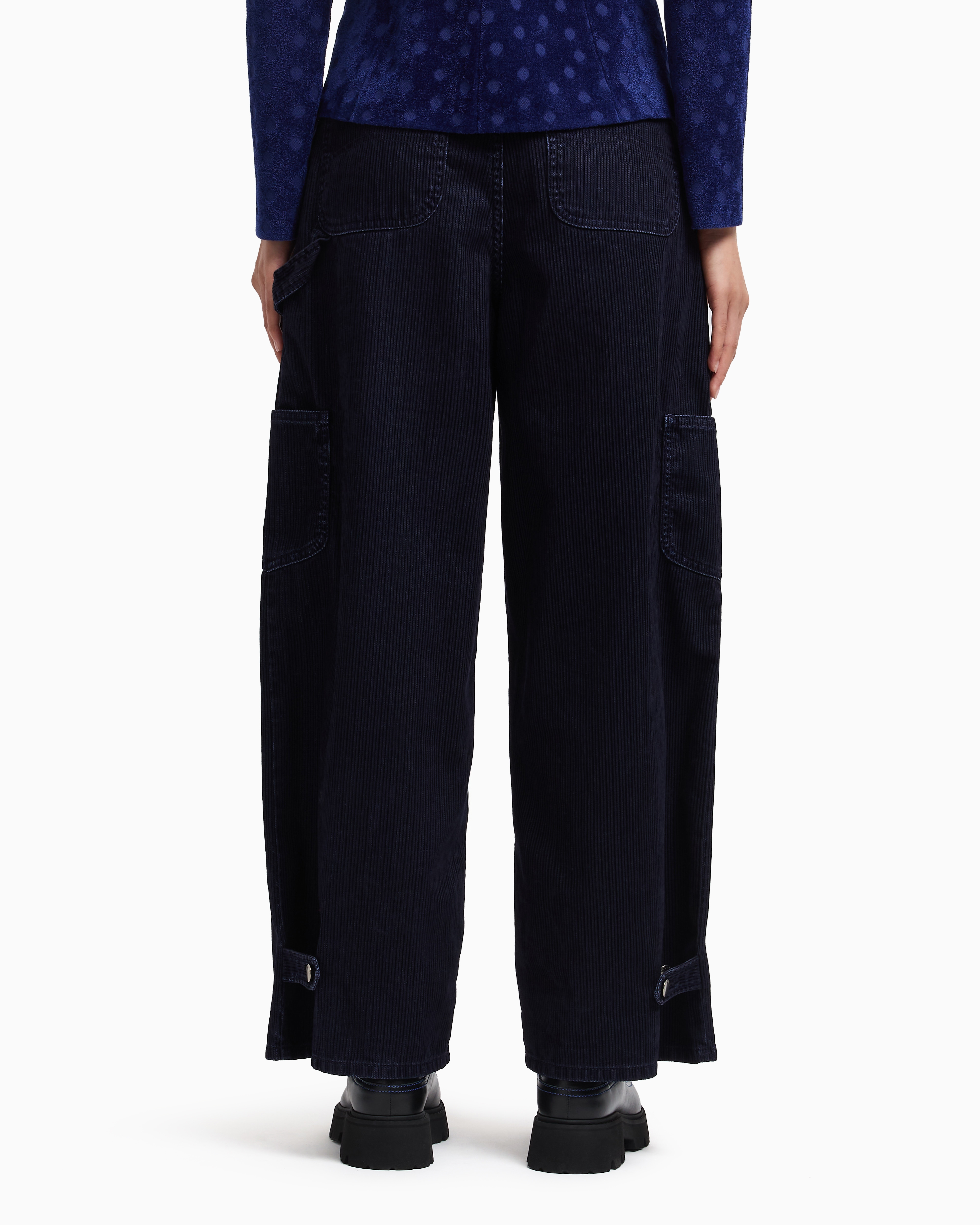 Emporio Armani - J2G flocked-rib garment-dyed drill cargo jeans, Woman, Navy Blue, Size: