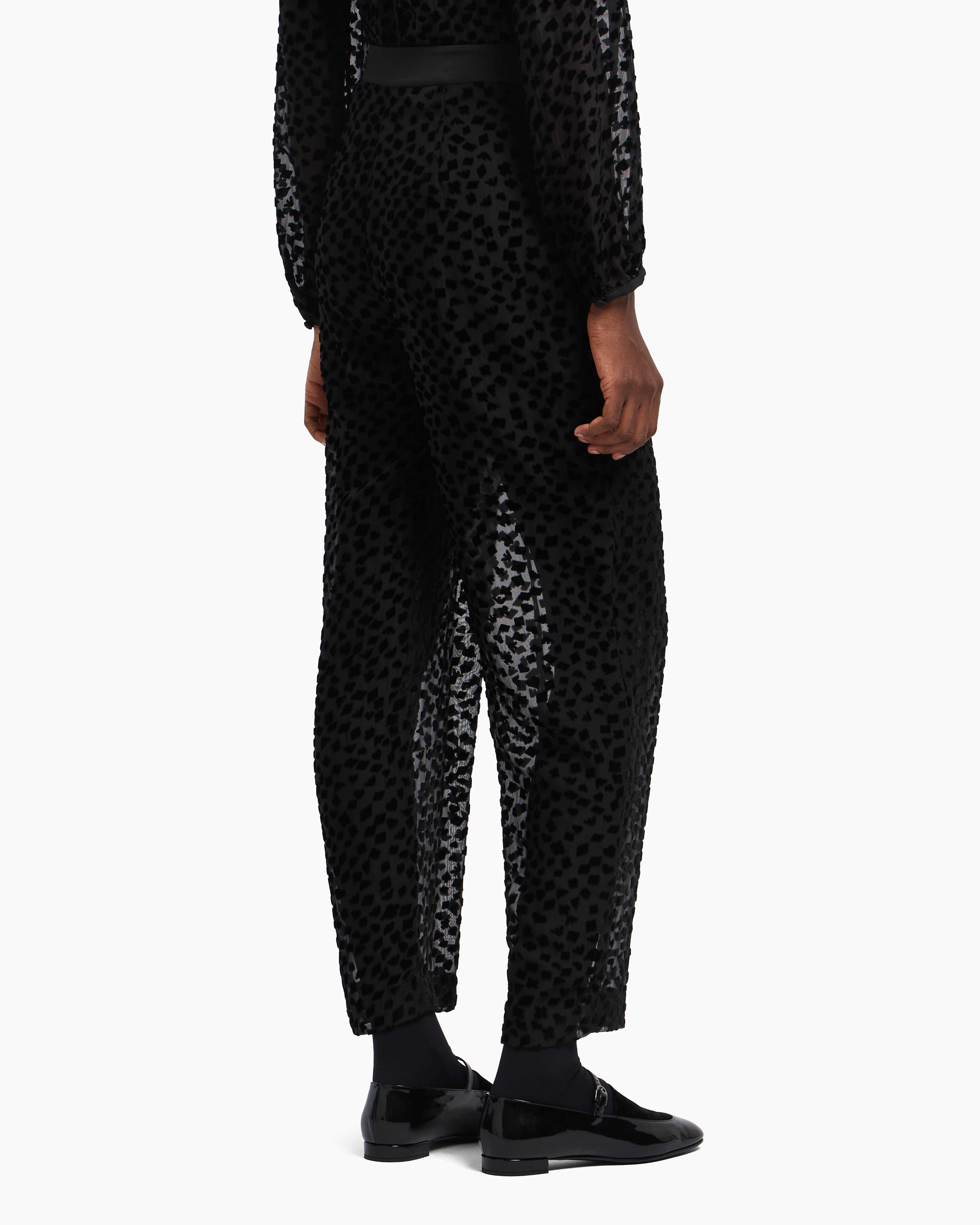 Emporio Armani Asv Jeu De Cartes Devoré Tulle Trousers With Pleats In Brown
