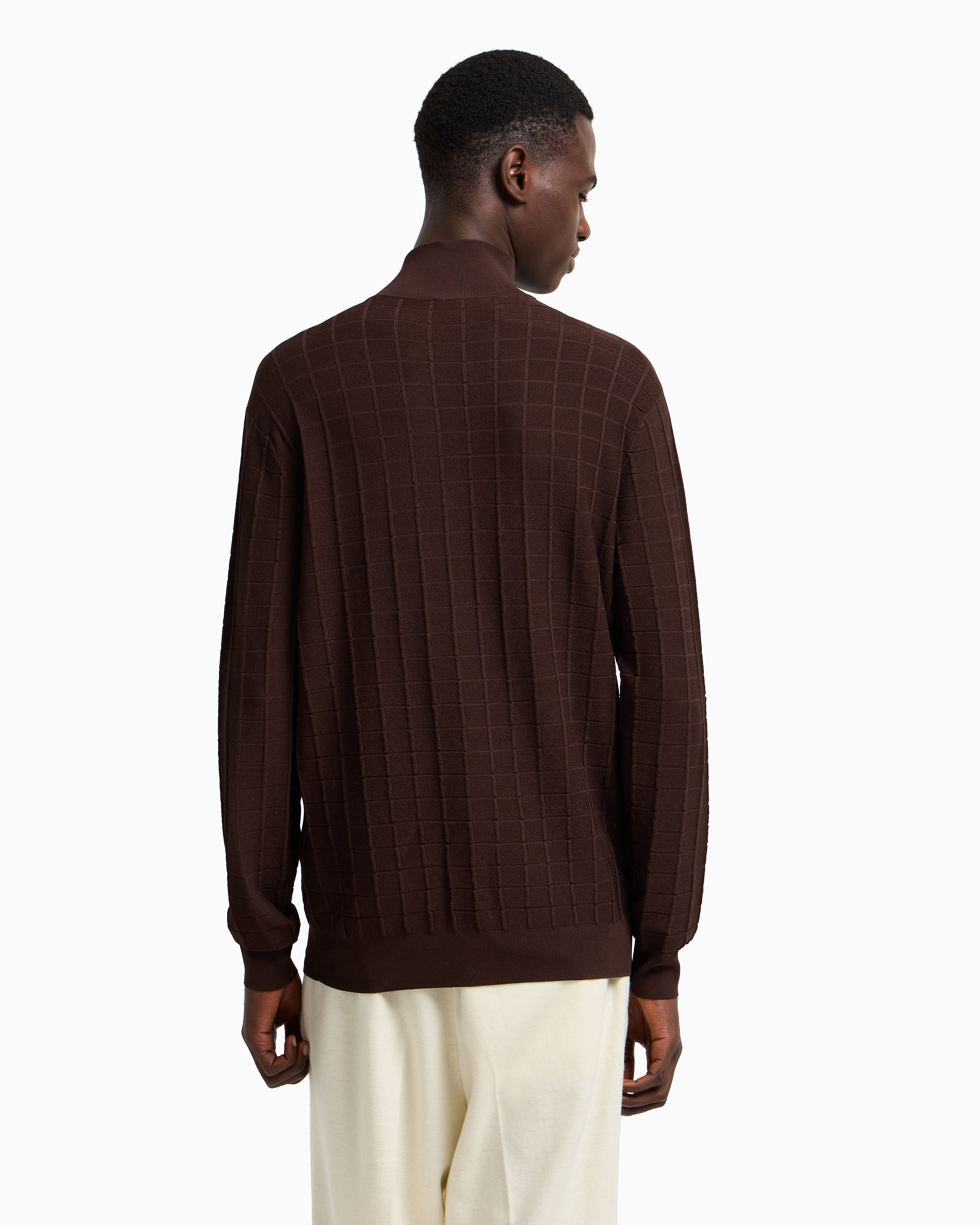 Emporio Armani Asv Mock-neck Jumper In A Check Knit In Brown
