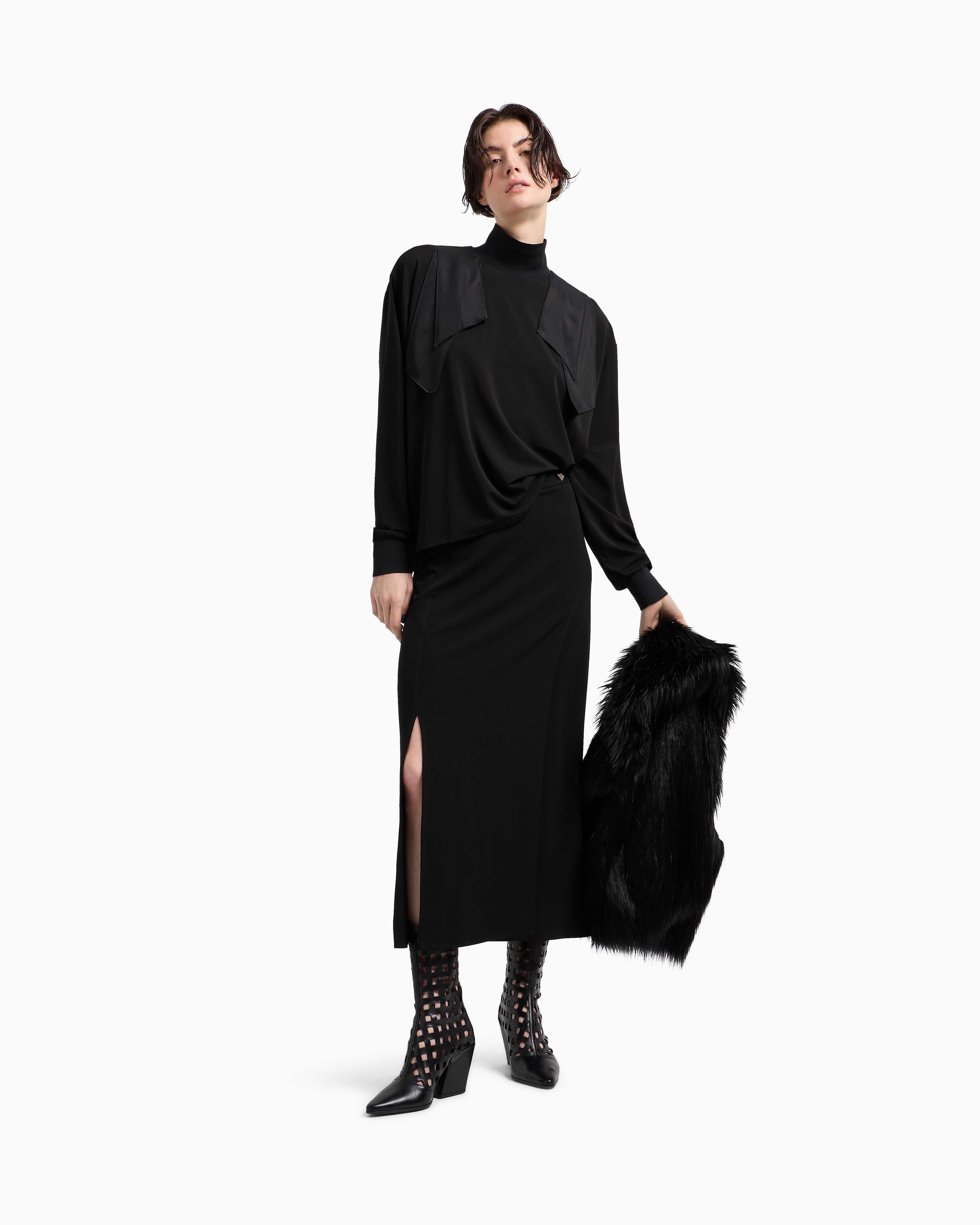 Emporio Armani Asv Polygon Capsule Collection Viscose Crêpe Interlock Skirt In Black