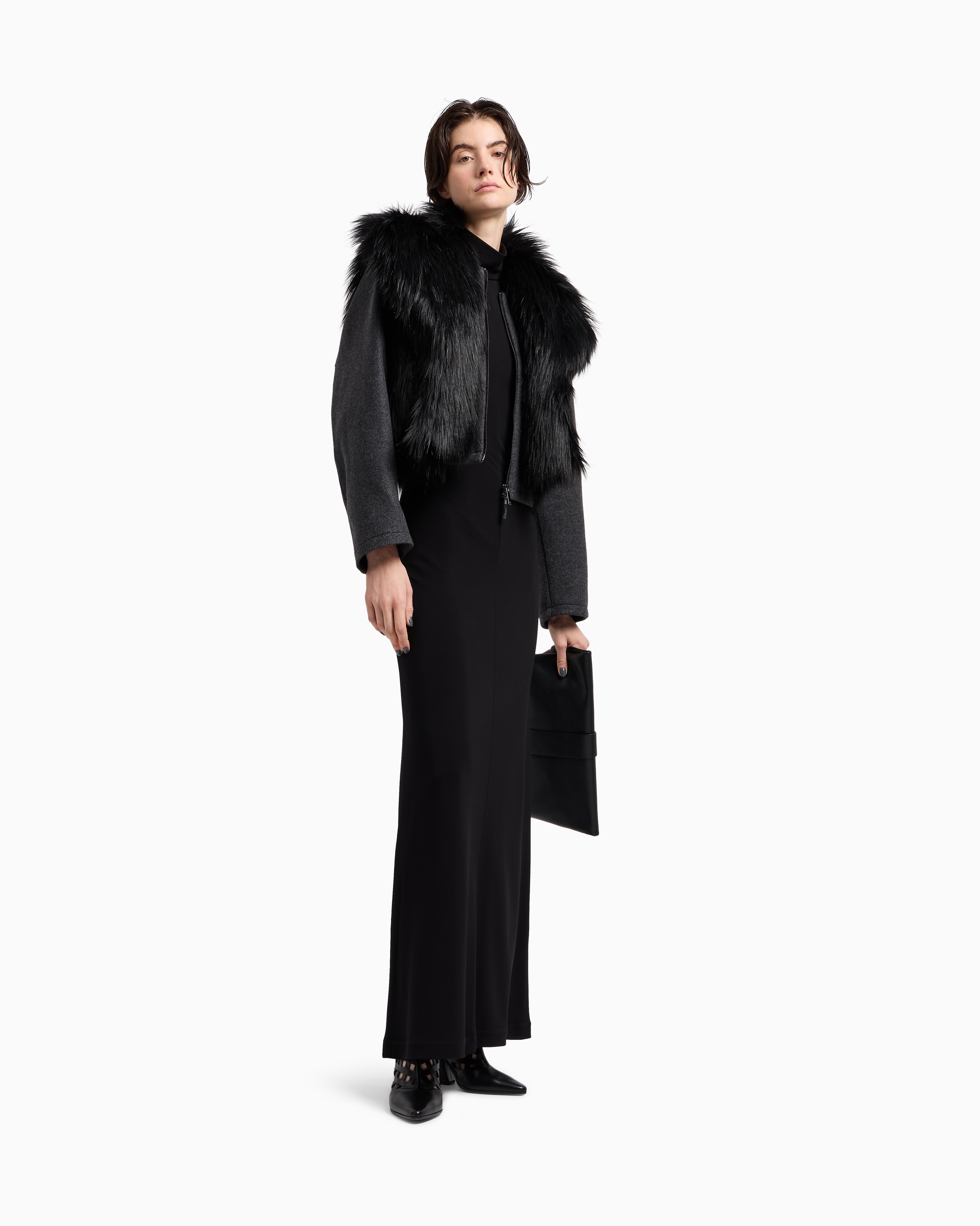 Emporio Armani Asv Polygon Capsule Collection Viscose Crêpe Interlock Long Dress In Black