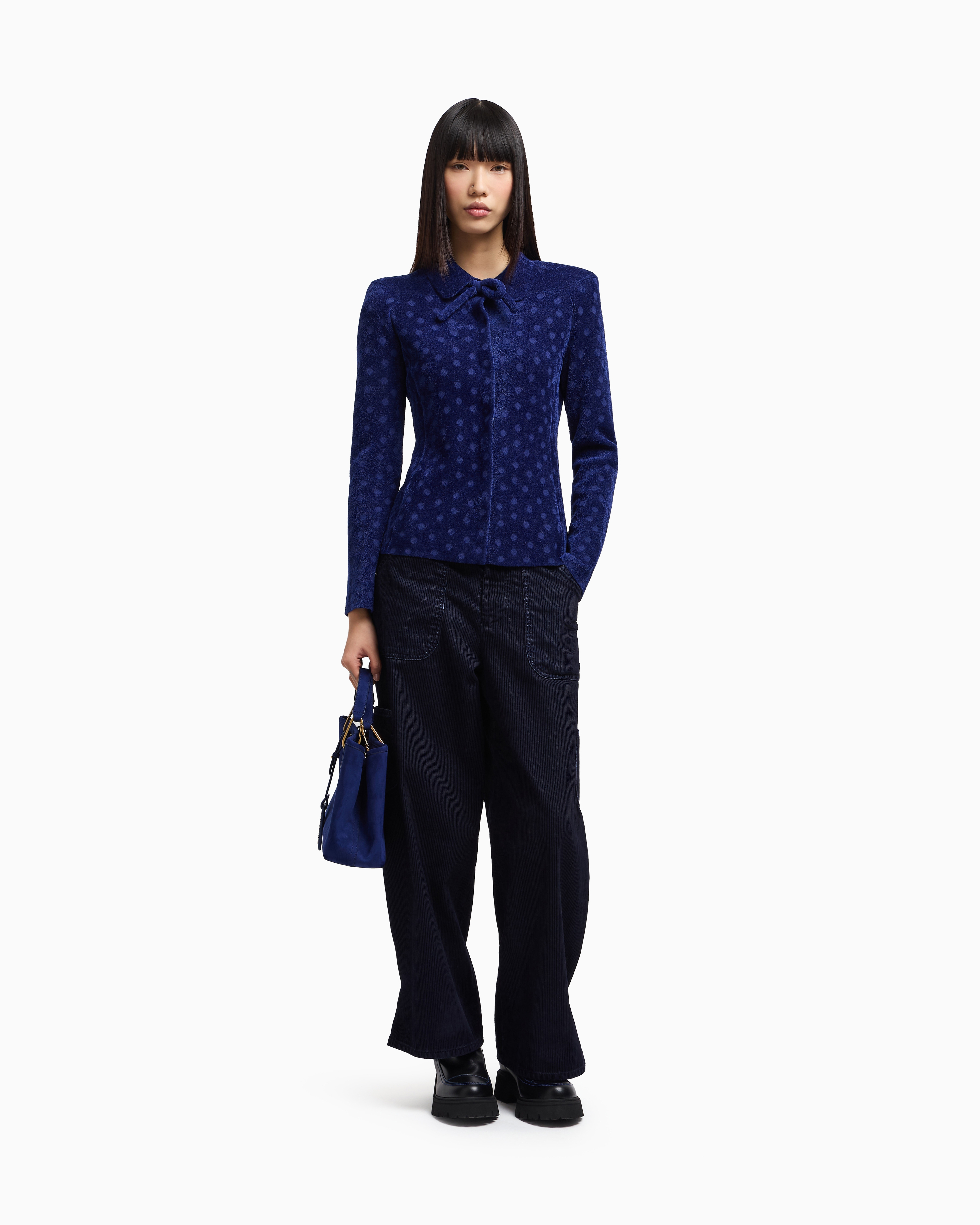 Emporio Armani - J2G flocked-rib garment-dyed drill cargo jeans, Woman, Navy Blue, Size: