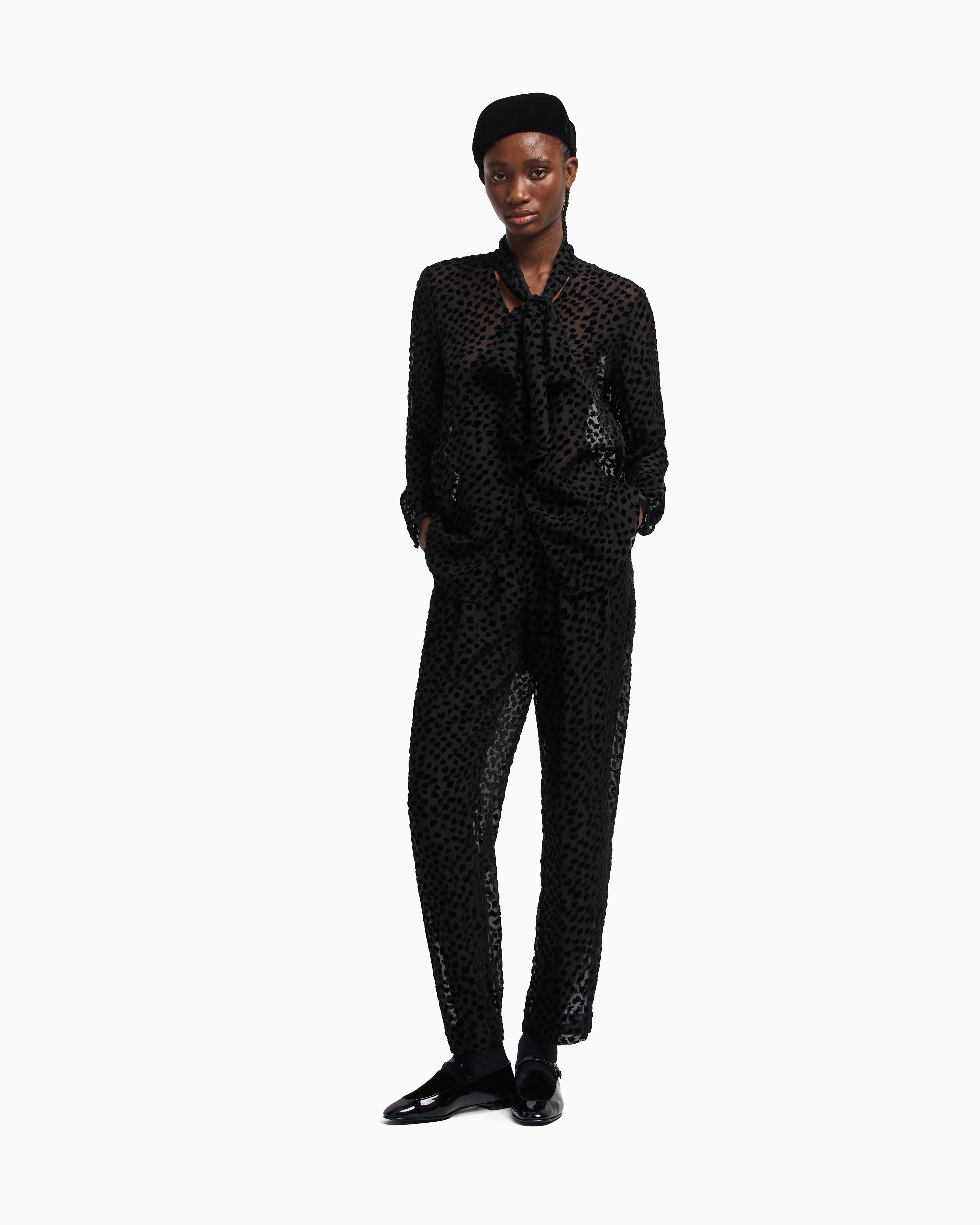 Emporio Armani Asv Jeu De Cartes Devoré Tulle Trousers With Pleats In Brown