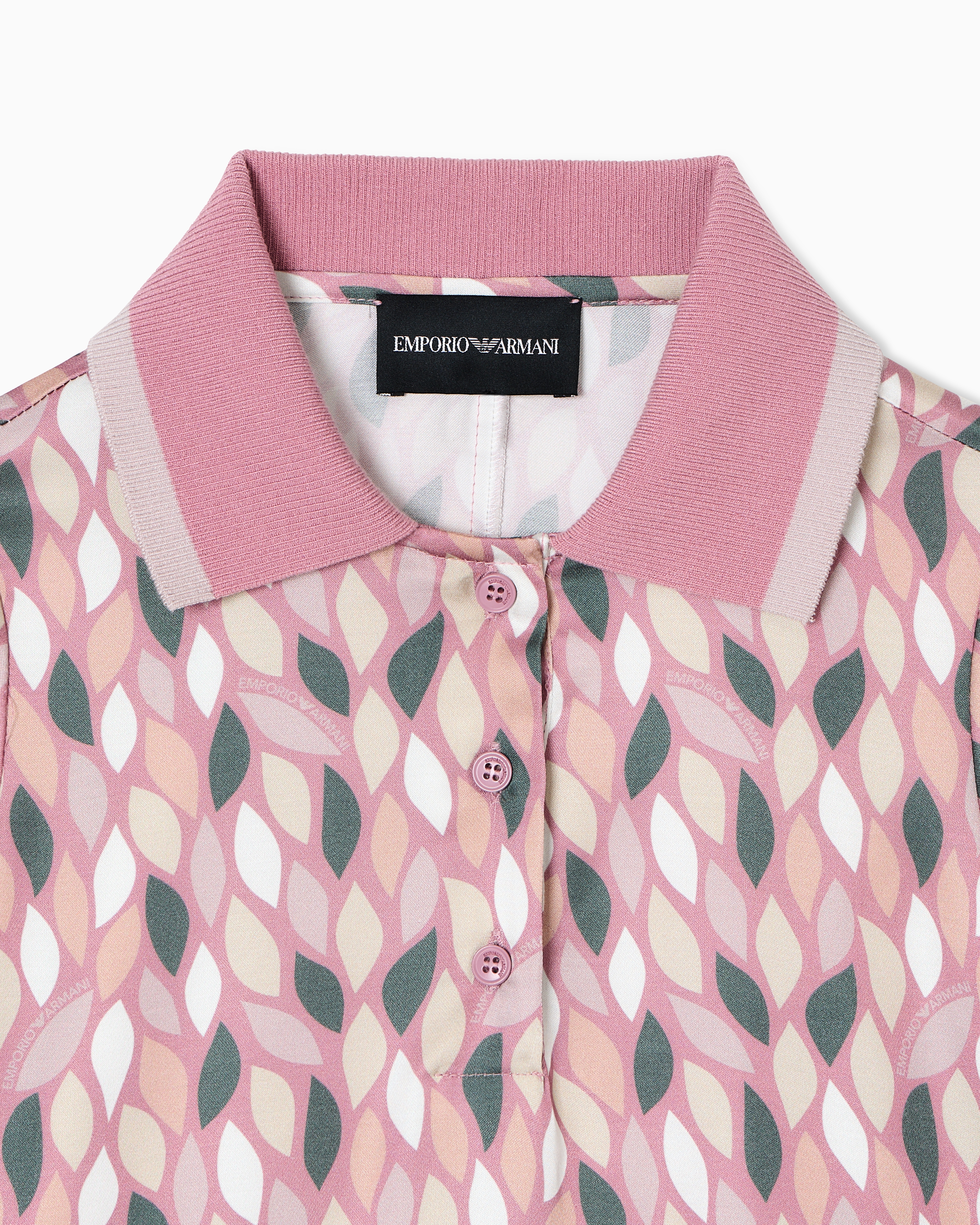 Emporio Armani - ASV viscose dress with a polo-shirt collar and all-over EA logo print, Girl, Pink, Size: