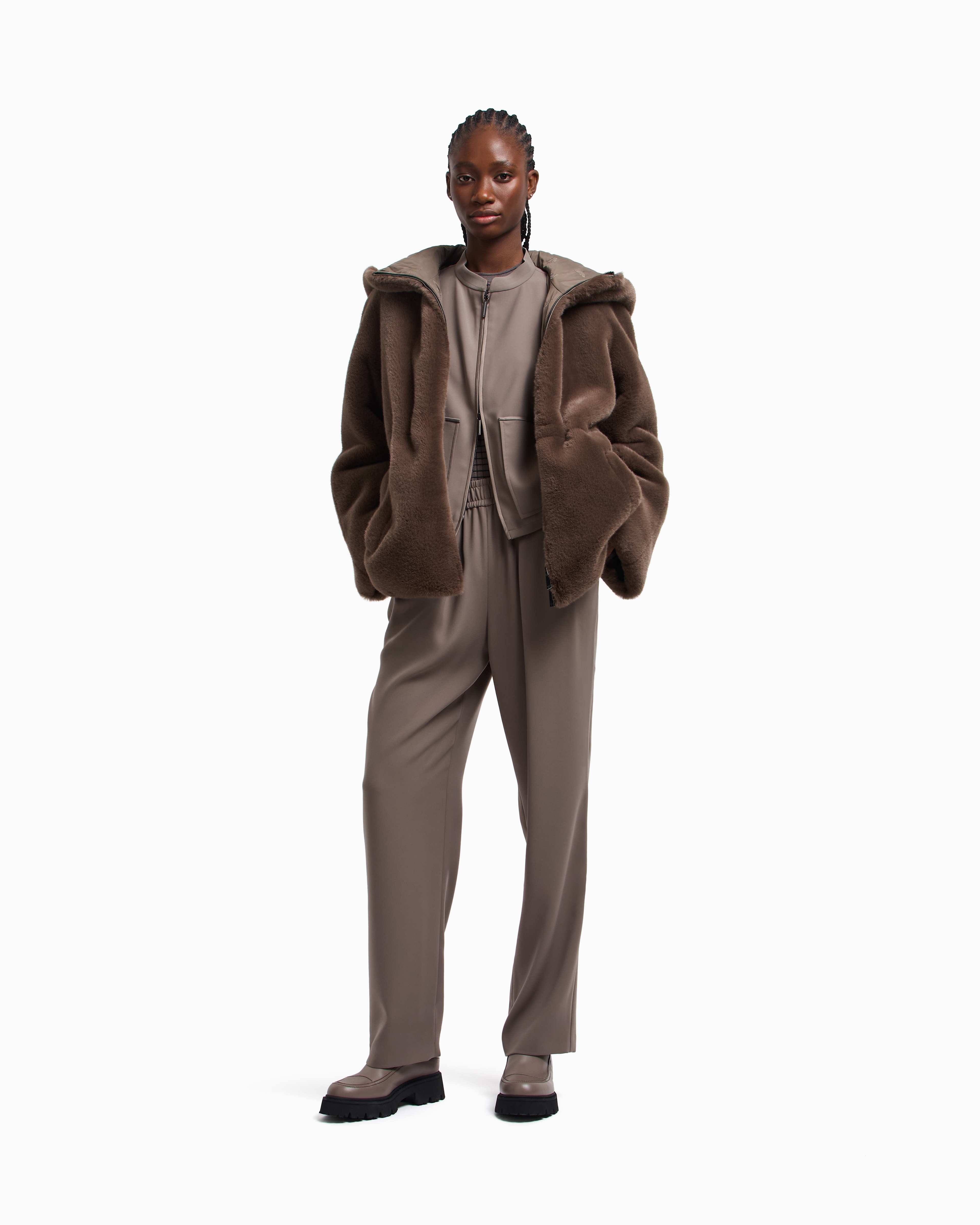 Emporio Armani Jacket With Embroidered Logo In Nude
